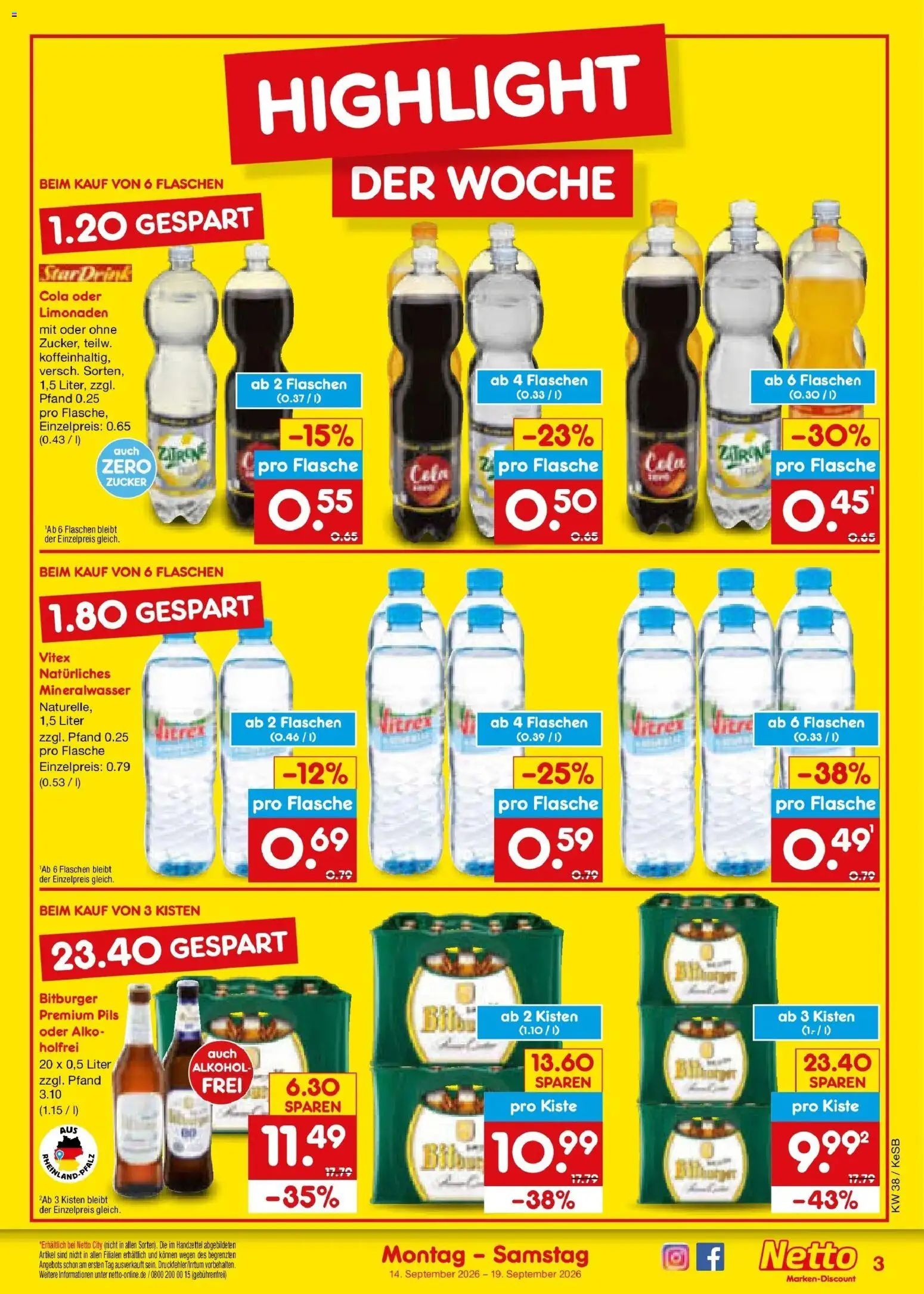 Netto Marken-Discount Prospekt Kruft – gültig ab 14.09.2026 | Seite: 3 | Produkte: Bitburger, Pils, Alkohol, Zitrone