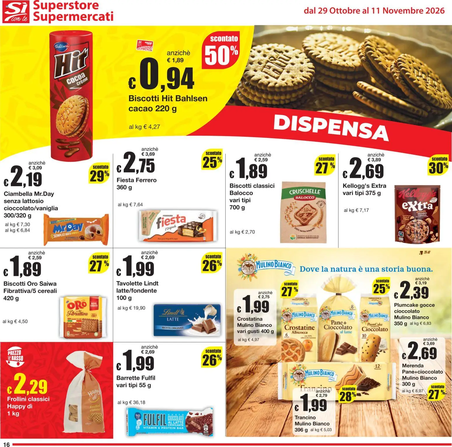 Volantino Sì con Te del 29/10/2026 | Pagina: 16 | Prodotti: Cioccolato, Lindt, Crostatine, Frollini