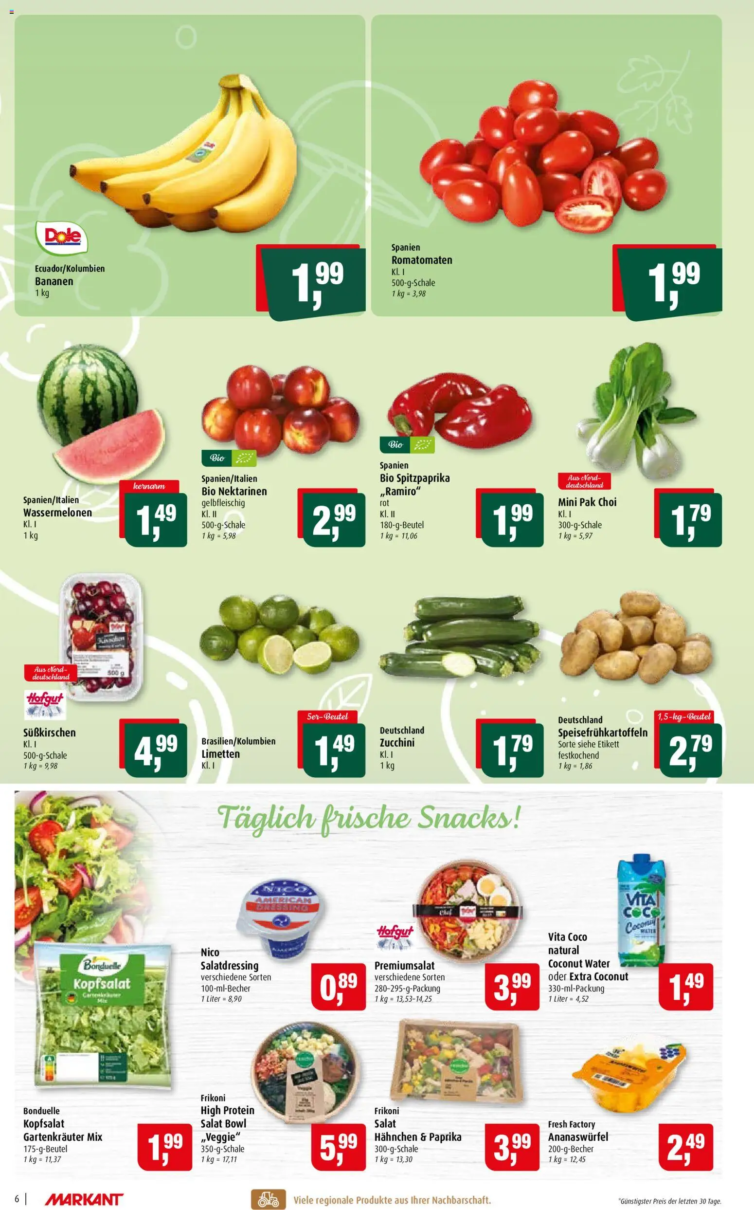 Markant Prospekt – gültig ab 29.06.2026 | Seite: 6 | Produkte: Limetten, Bananen, Paprika, Salat