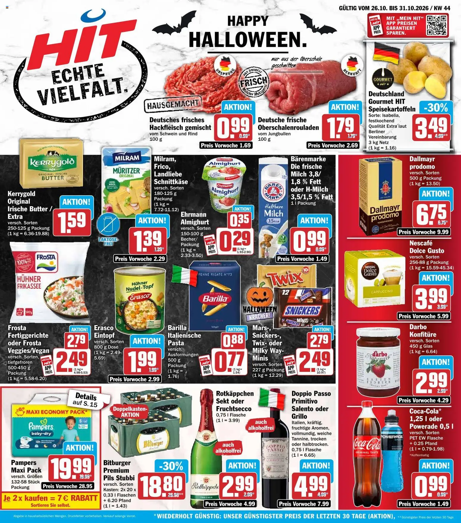 HIT Prospekt – gültig ab 26.10.2026 | Seite: 1 | Produkte: Pampers, Frosta, Dallmayr, Rotkäppchen