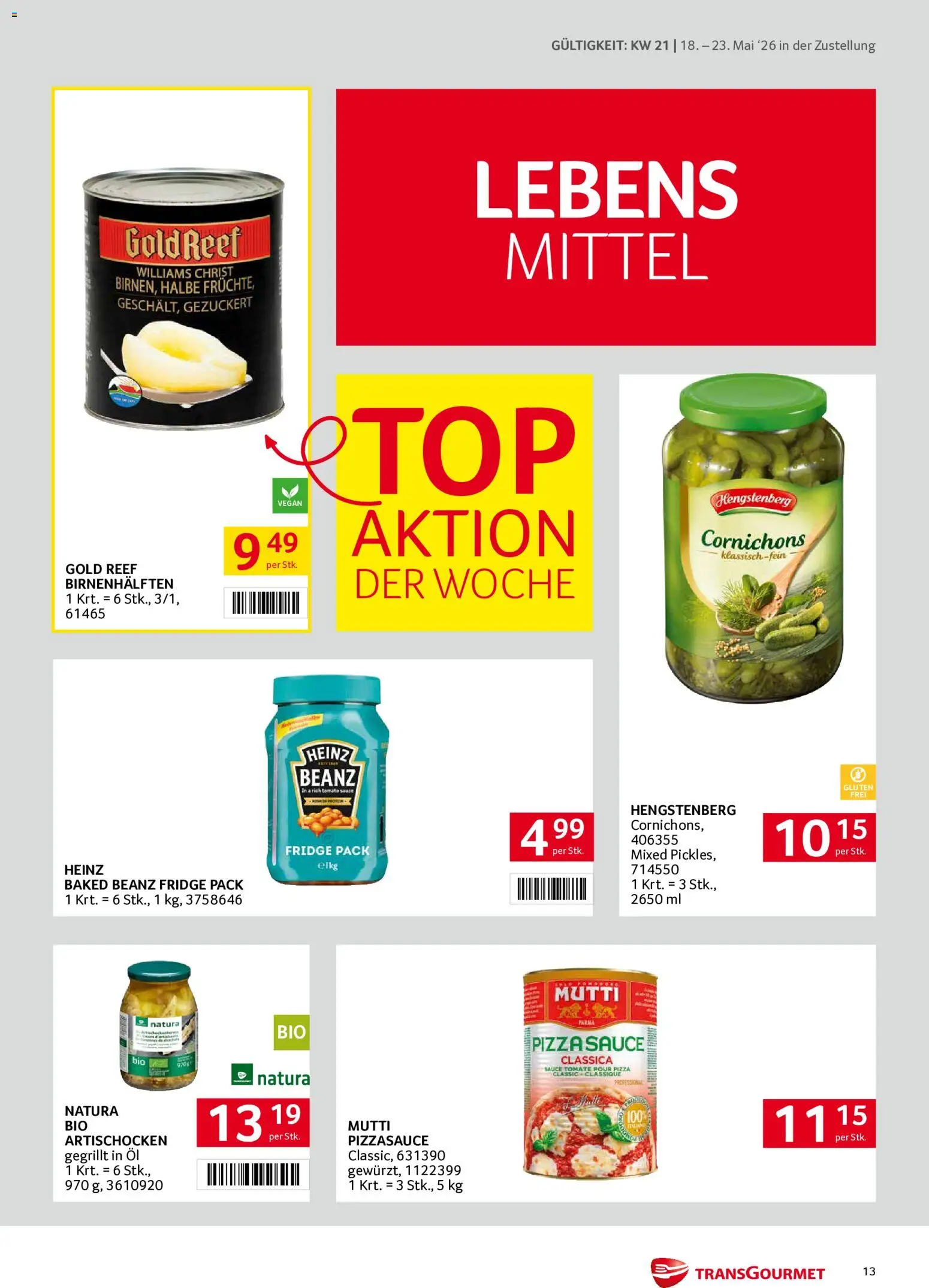 Transgourmet Zustellaktion gültig ab 18.05.2026 | Seite: 13 | Produkte: Öl, Pizza