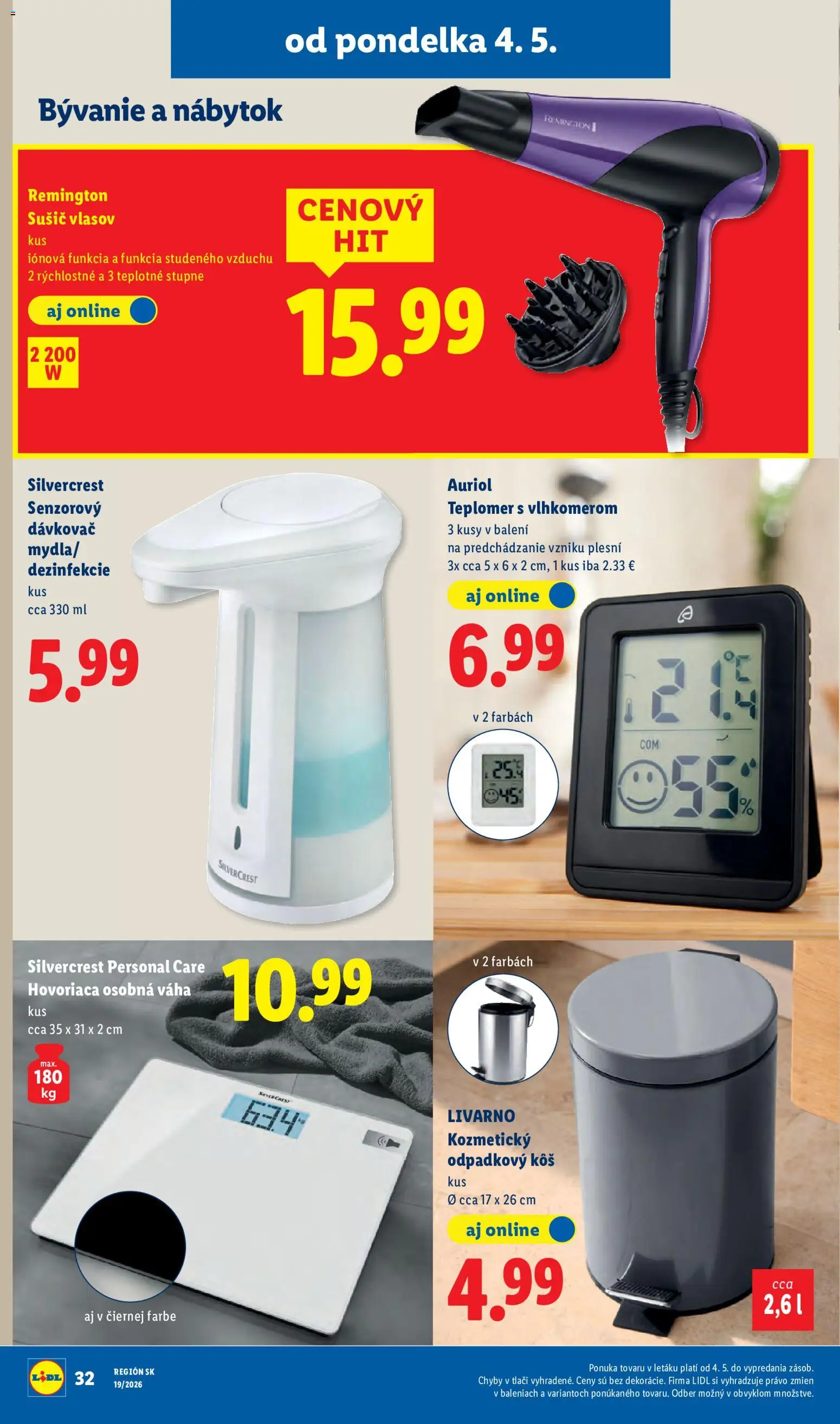 Nové Lidl akcie – leták je platný od 04.05.2026 | Strana: 48 | Produkty: Nábytok, Teplomer, Sušič vlasov