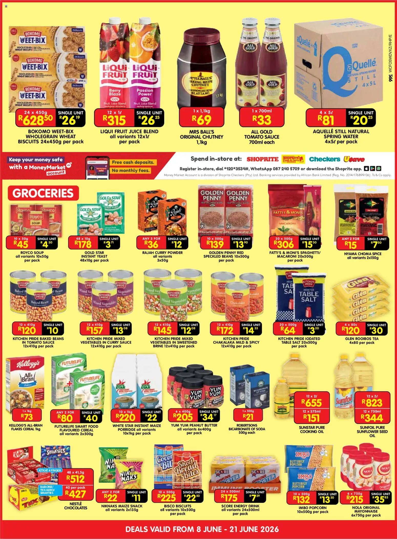 New Shoprite catalogue – valid from 08.06.2026 | Page: 3 | Products: Bicarbonate of soda, Juice, Tea, Popcorn