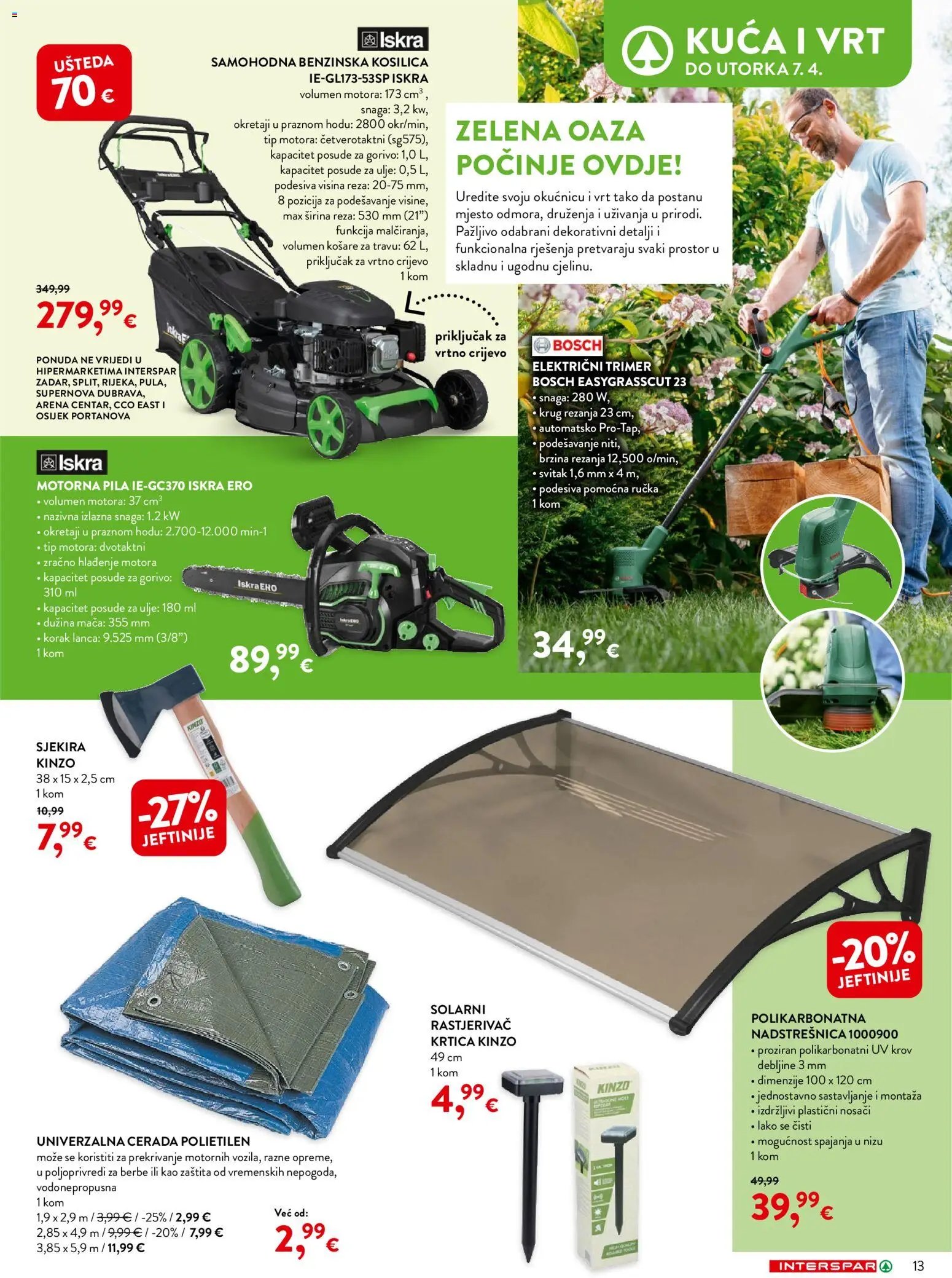 Interspar katalog | vrijedi od 04.03.2026 | Stranica: 13 | Proizvodi: Kosilica, Košare, Vrtno crijevo, Pila