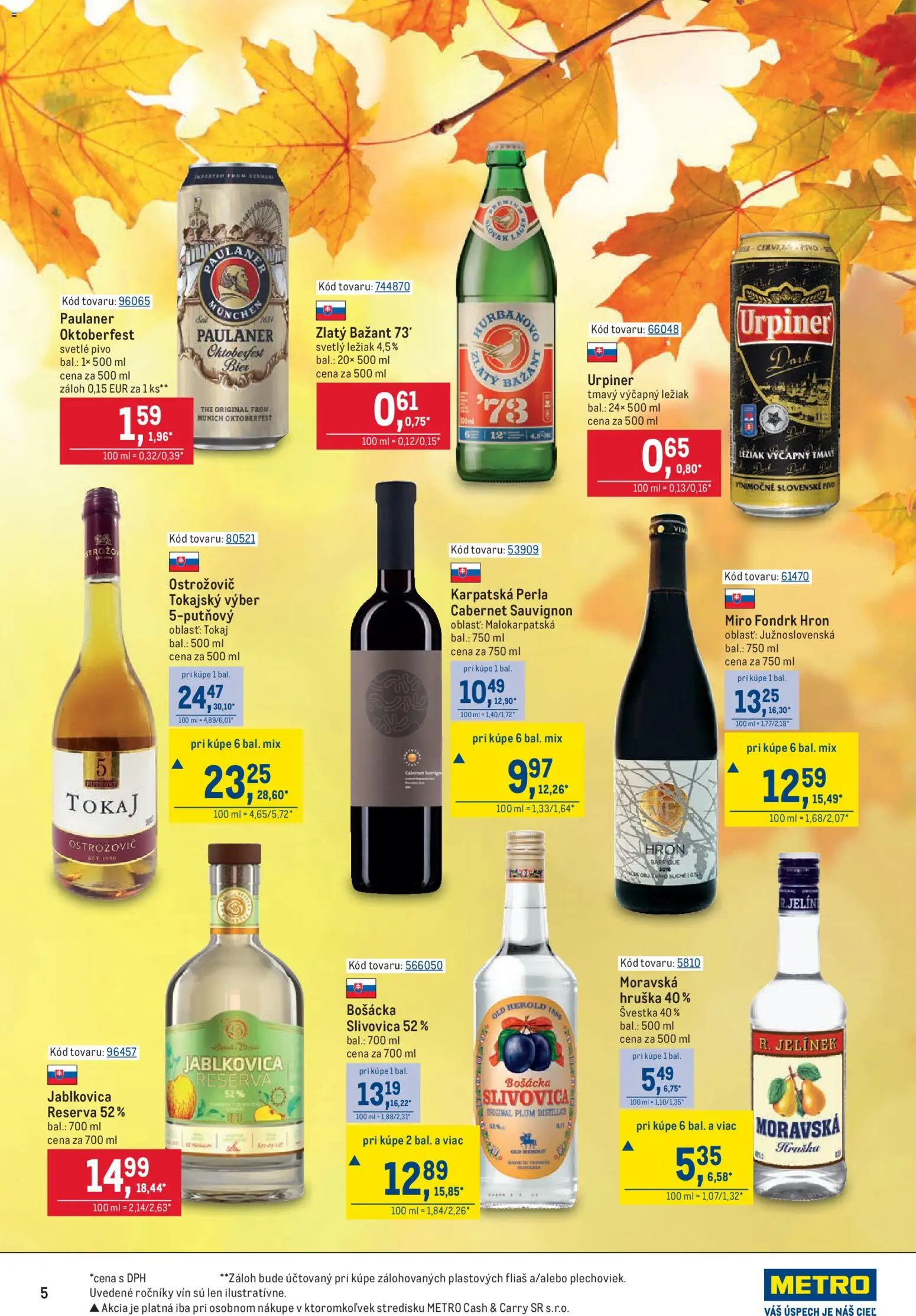 Nové Metro akcie – leták je platný od 07.10.2026 | Strana: 5 | Produkty: Pivo, Zlatý Bažant, Slivovica, Urpiner