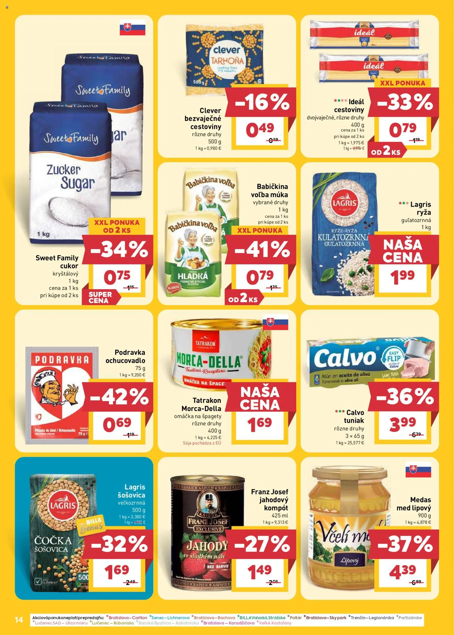 Nové Billa akcie – leták je platný od 27.05.2026 | Strana: 14 | Produkty: Šošovica, Jahody, Omáčka, Med
