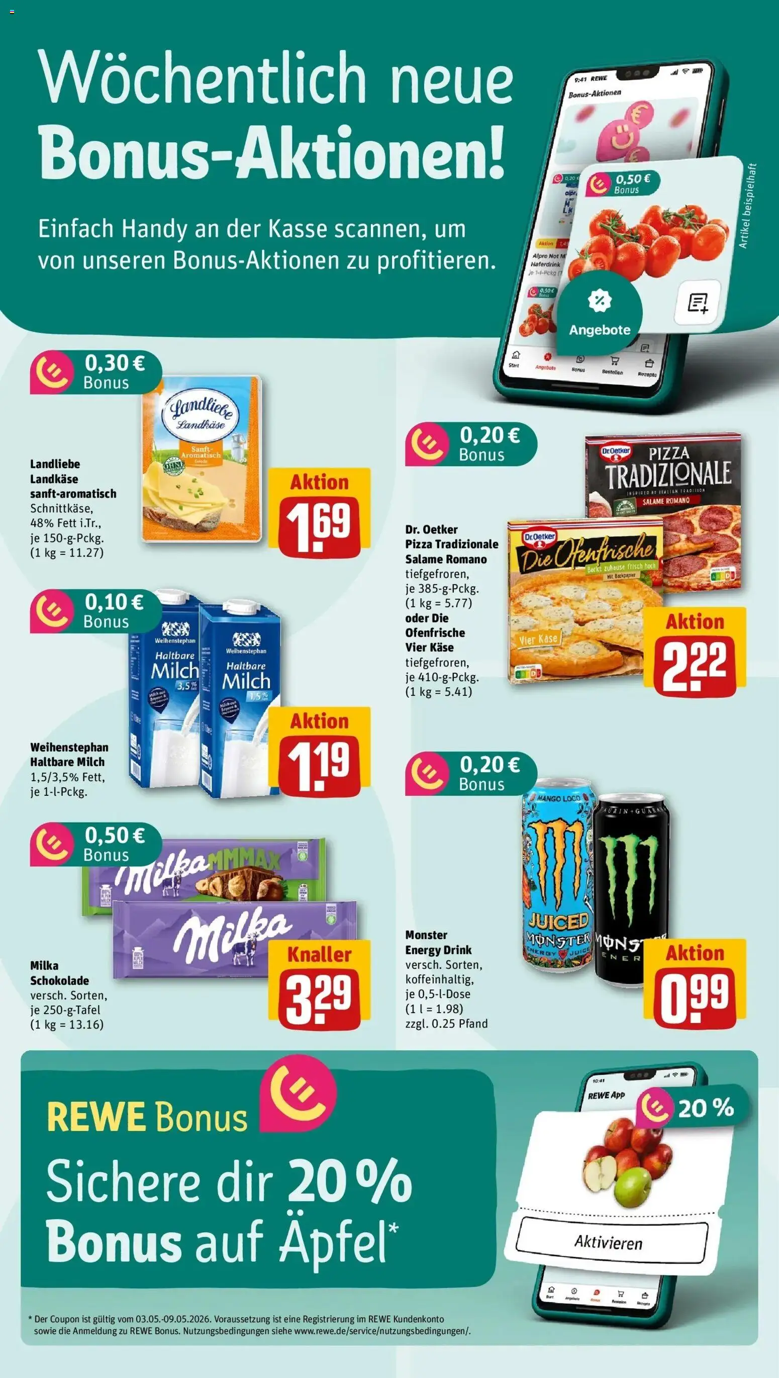 REWE Prospekt ab 04.05.2026 zum Blättern » Angebote | Seite: 4 | Produkte: Energy, Milka, Mango, Pizza