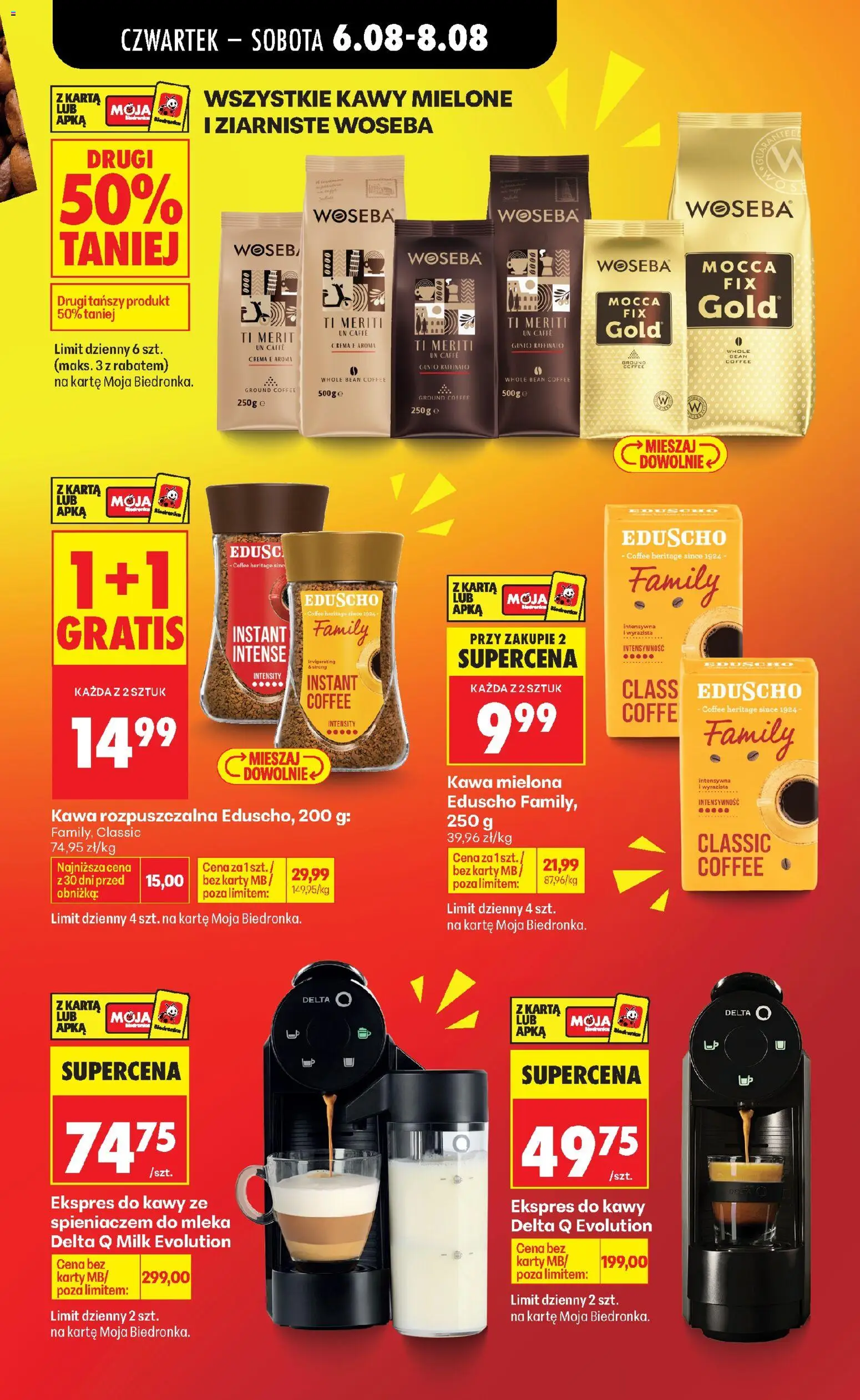 Biedronka gazetka od czwartku od 06.08.2026 | Strona: 7 | Produkty: Kawa rozpuszczalna, Mleka, Kawa, Ekspres do kawy delta
