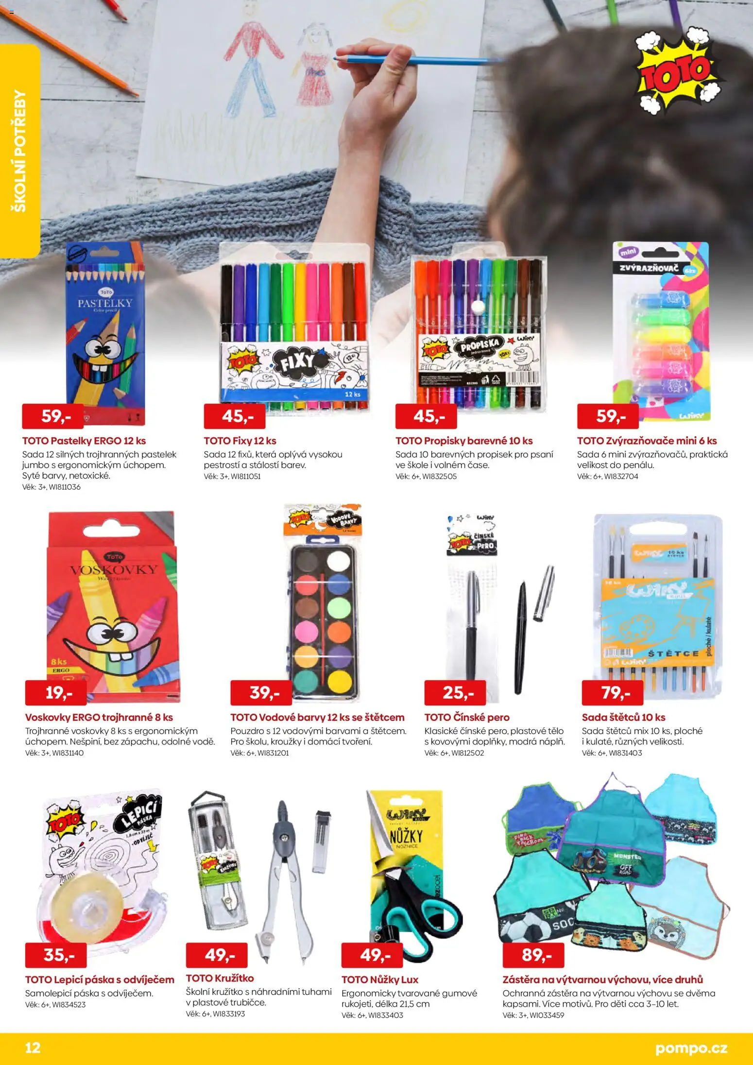 Pompo katalog Zpátky do školy 2026 od 20.07.2026 | Strana: 12 | Produkty: Pastelky, Monster, Zástěra, Kružítko