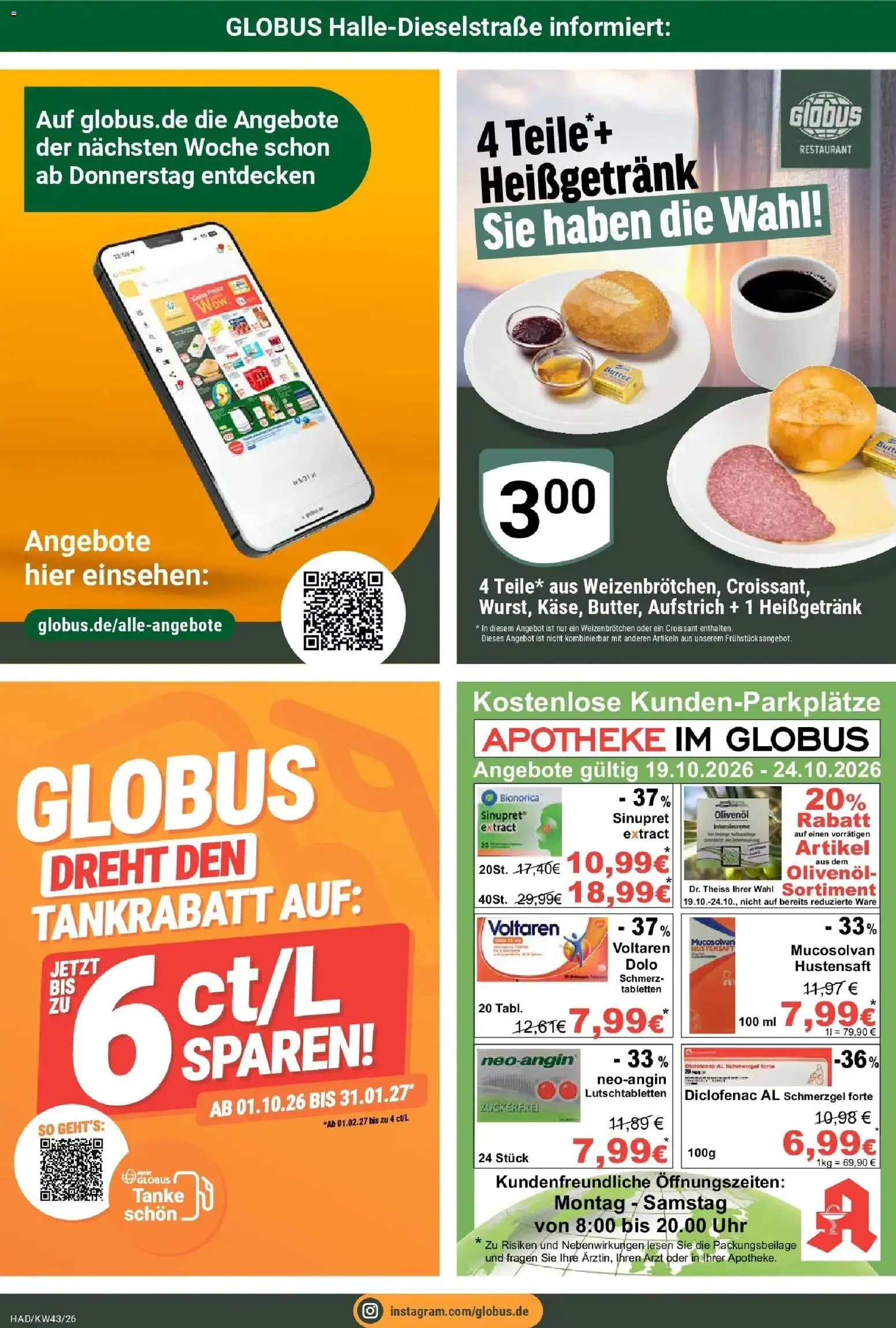 Globus Prospekt Halle (saale) (ab 19.10.2026) » Angebote online | Seite: 30 | Produkte: Butter, Croissant, Uhr, Hustensaft