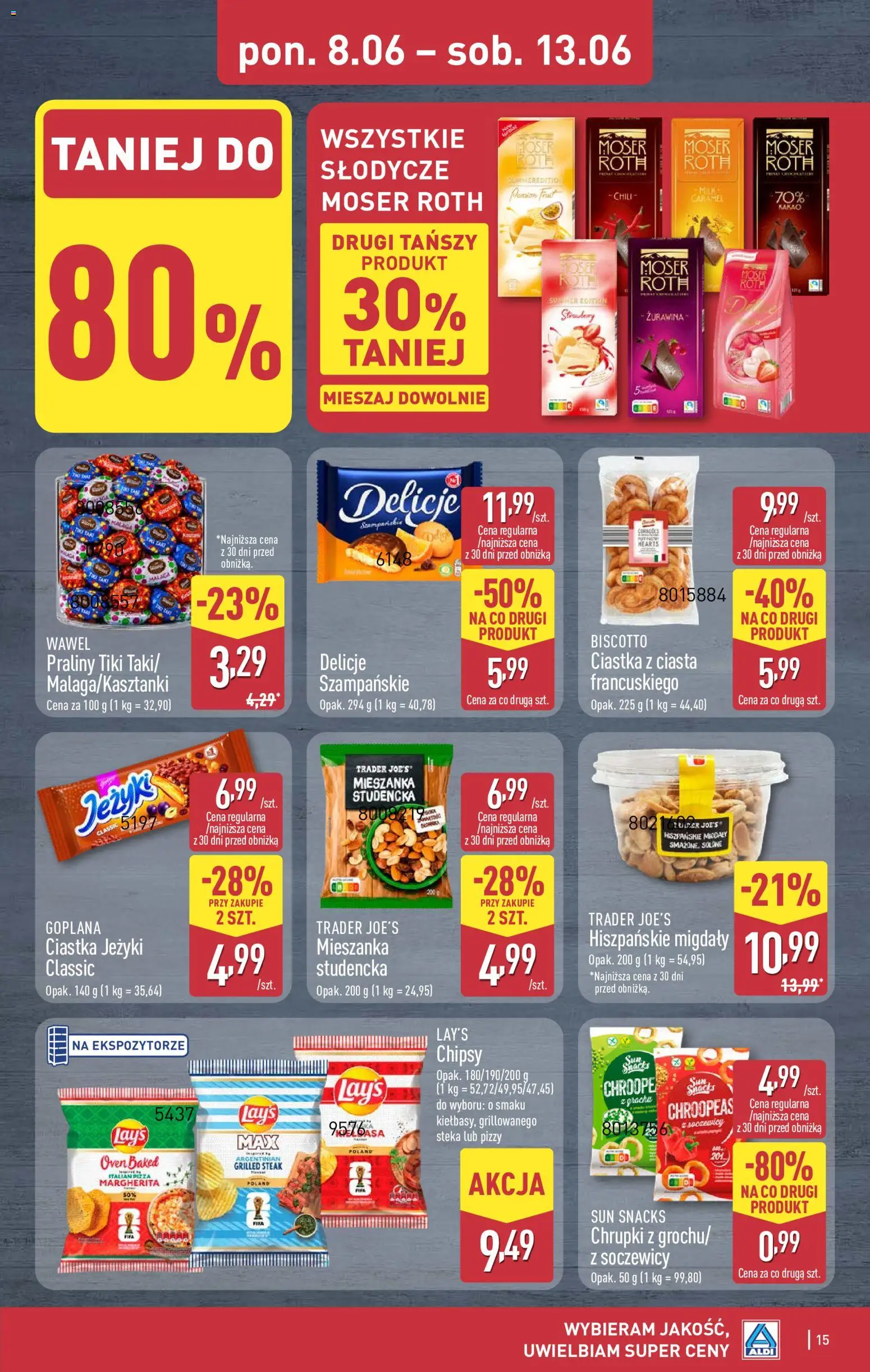 Aldi gazetka od 08.06.2026 | Strona: 15 | Produkty: Chili, Chipsy, Praliny, Żurawina