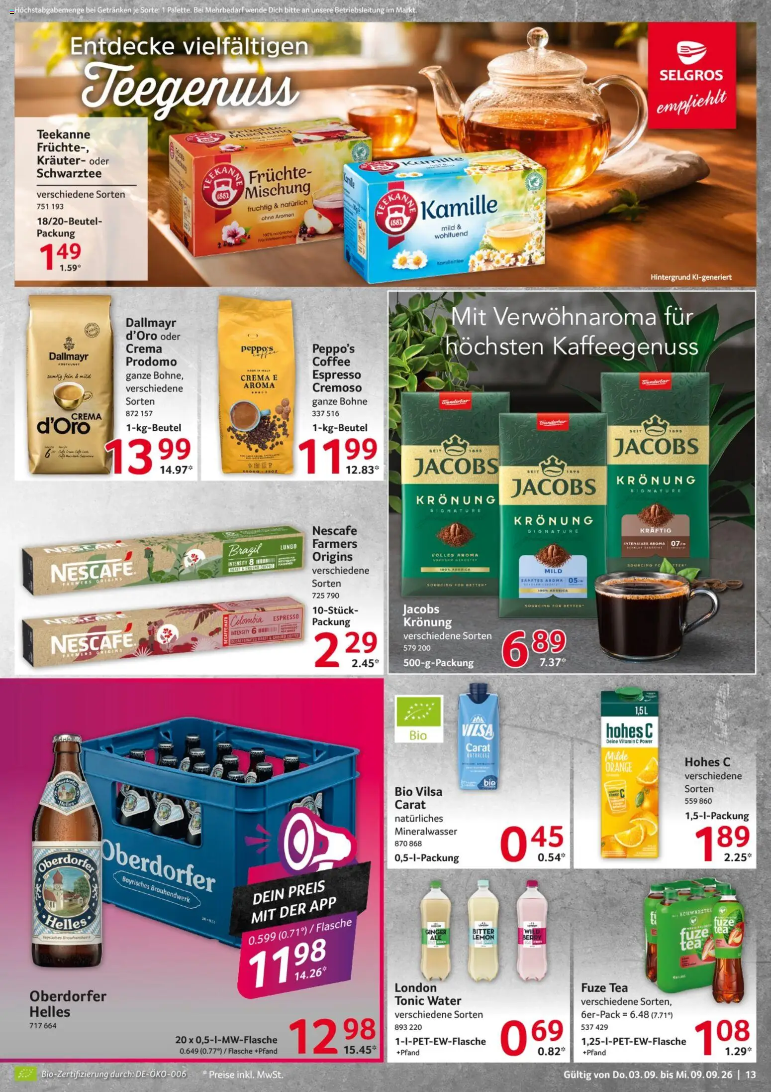 Selgros Prospekt – gültig ab 03.09.2026 | Seite: 13 | Produkte: Nescafe, Fuze tea, Dallmayr, Teekanne