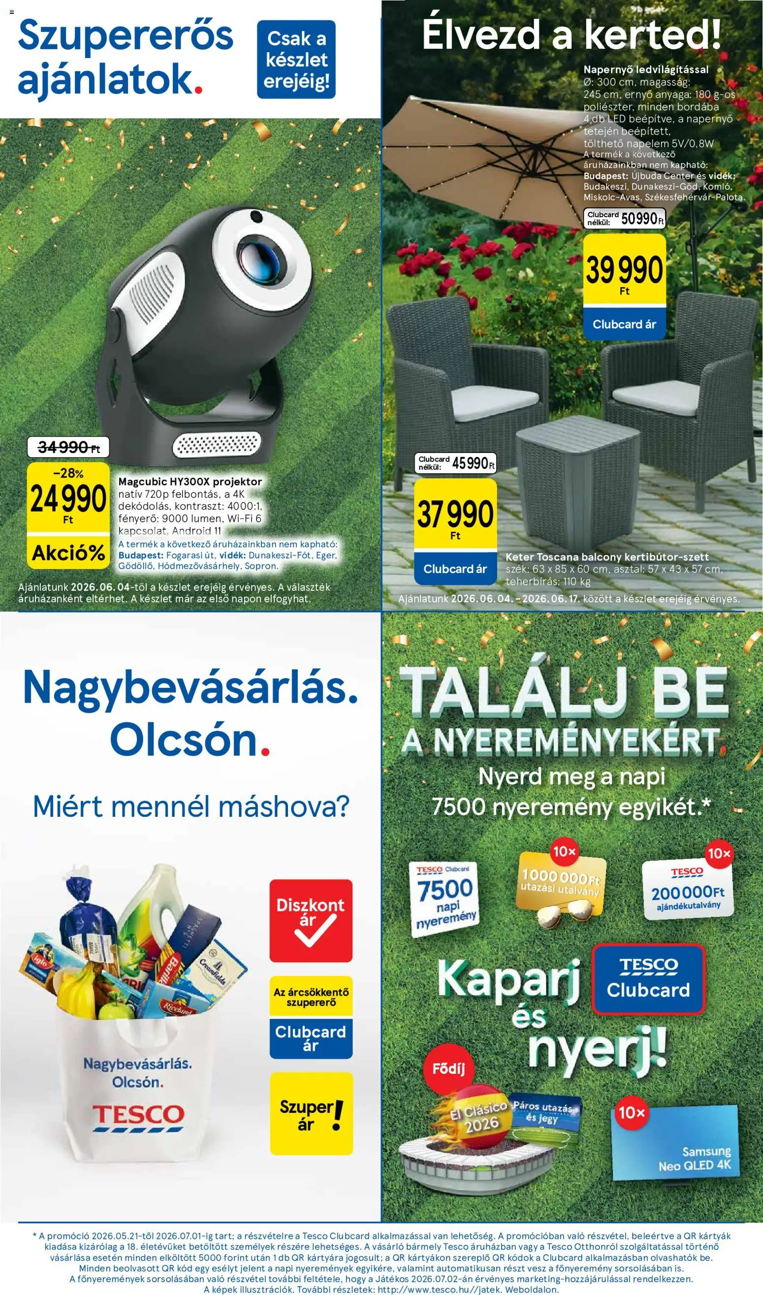 Tesco akciós ujság - amely érvényes a következő dátumtól: 04.06.2026 | Oldal: 16 | Termékek: Projektor, Asztal, Szék, Samsung