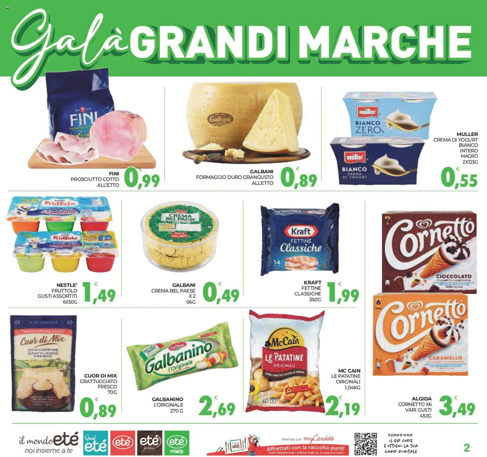 Volantino Eté del 29.04.2026 | Pagina: 2 | Prodotti: Yogurt, Cioccolato, Cornetto, Prosciutto
