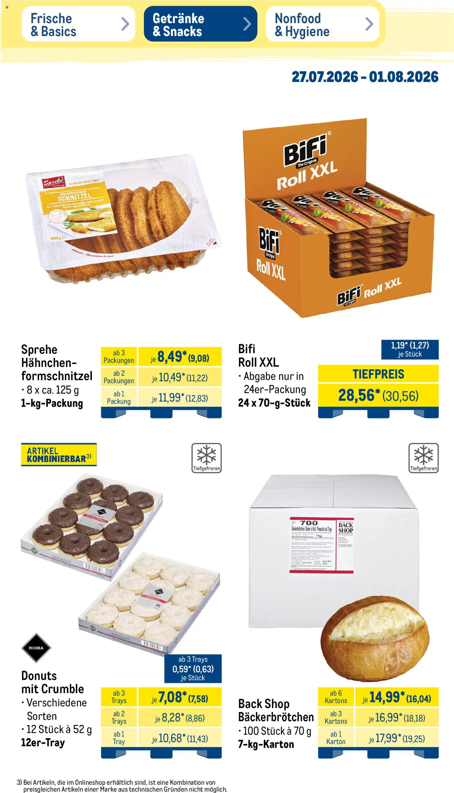 Metro NonFood-Angebote – gültig ab 27.07.2026 | Seite: 29 | Produkte: Hahnchen, Bifi, Schnitzel, Donuts
