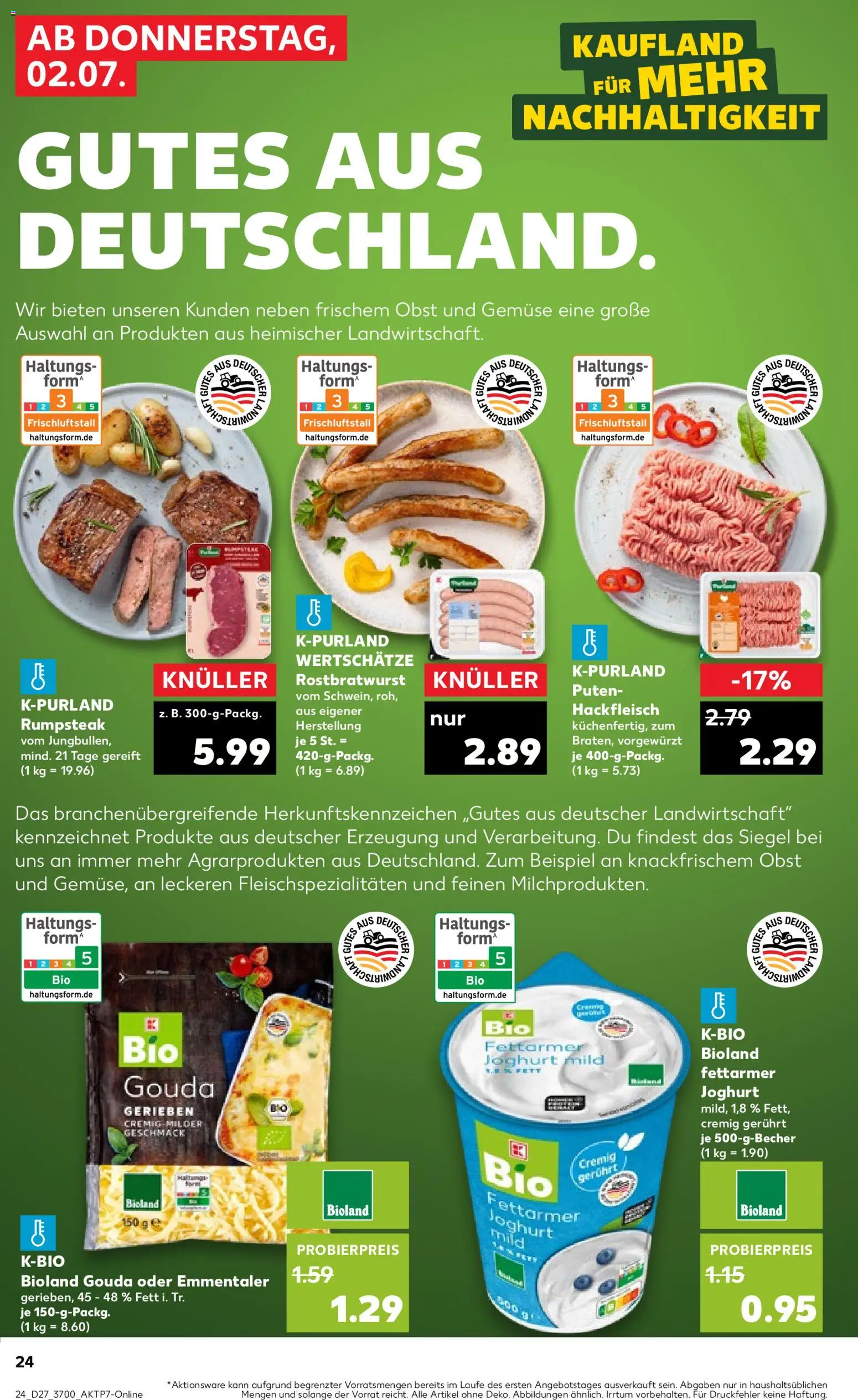 Kaufland Německo leták - Rostock od 02.07.2026 | Strana: 24 | Produkty: Rumpsteak, Gouda, Forma