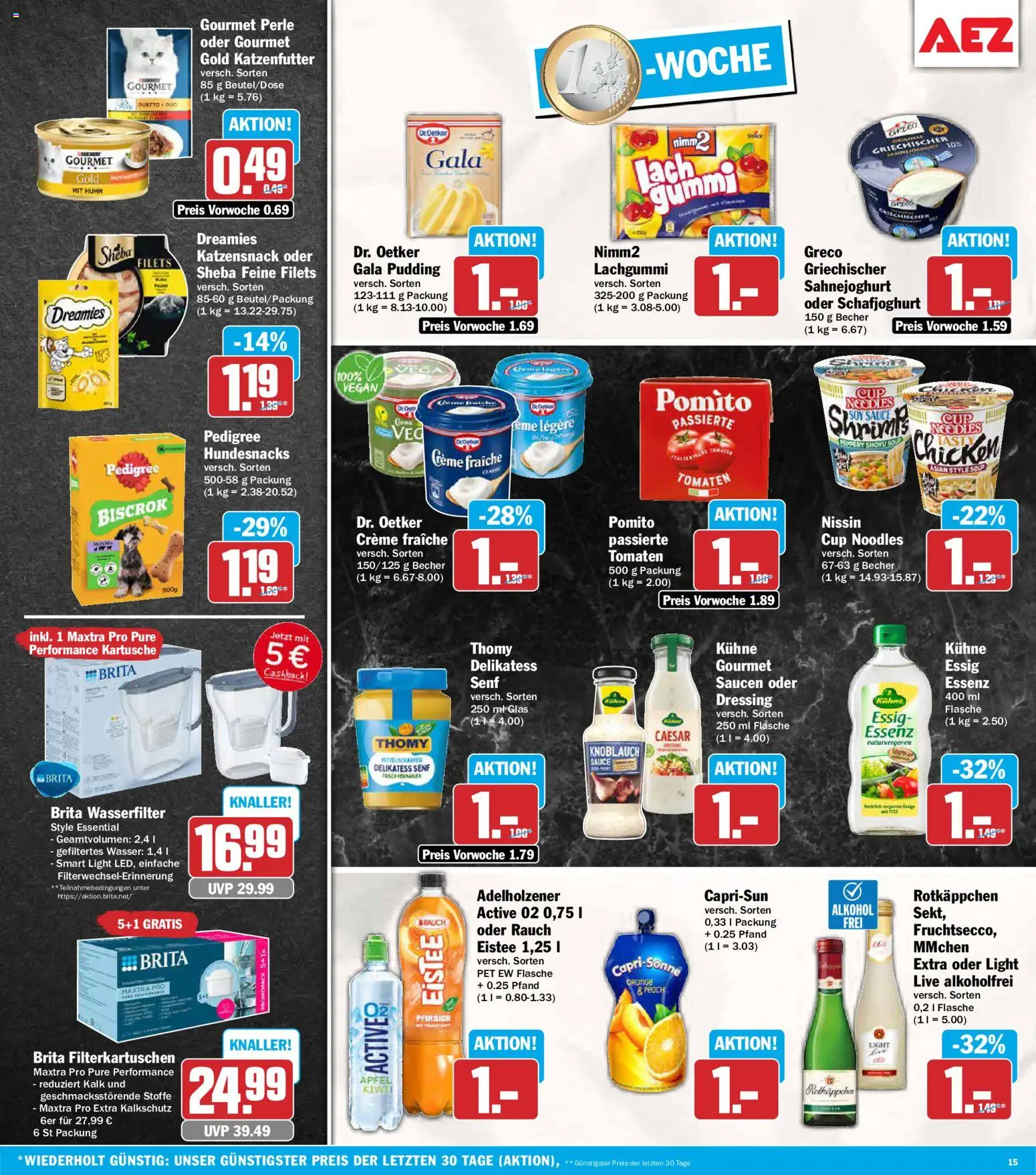 AEZ Prospekt – gültig ab 28.09.2026 | Seite: 15 | Produkte: Katzenfutter, Dressing, Pfirsich, Rotkäppchen
