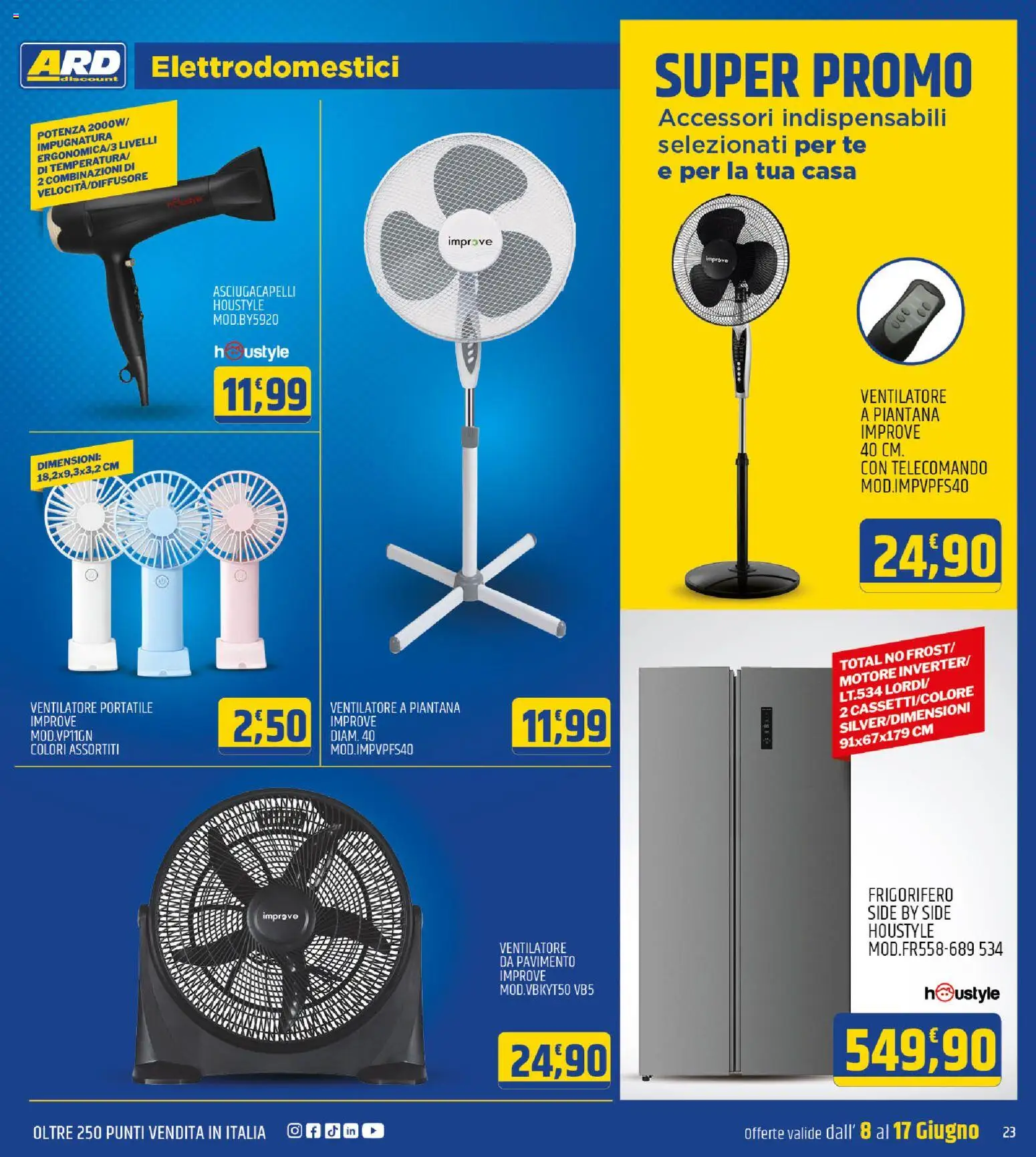 Volantino ARD Discount del 08.06.2026 | Pagina: 23 | Prodotti: Ventilatore, Tè, Pavimento, Frigorifero
