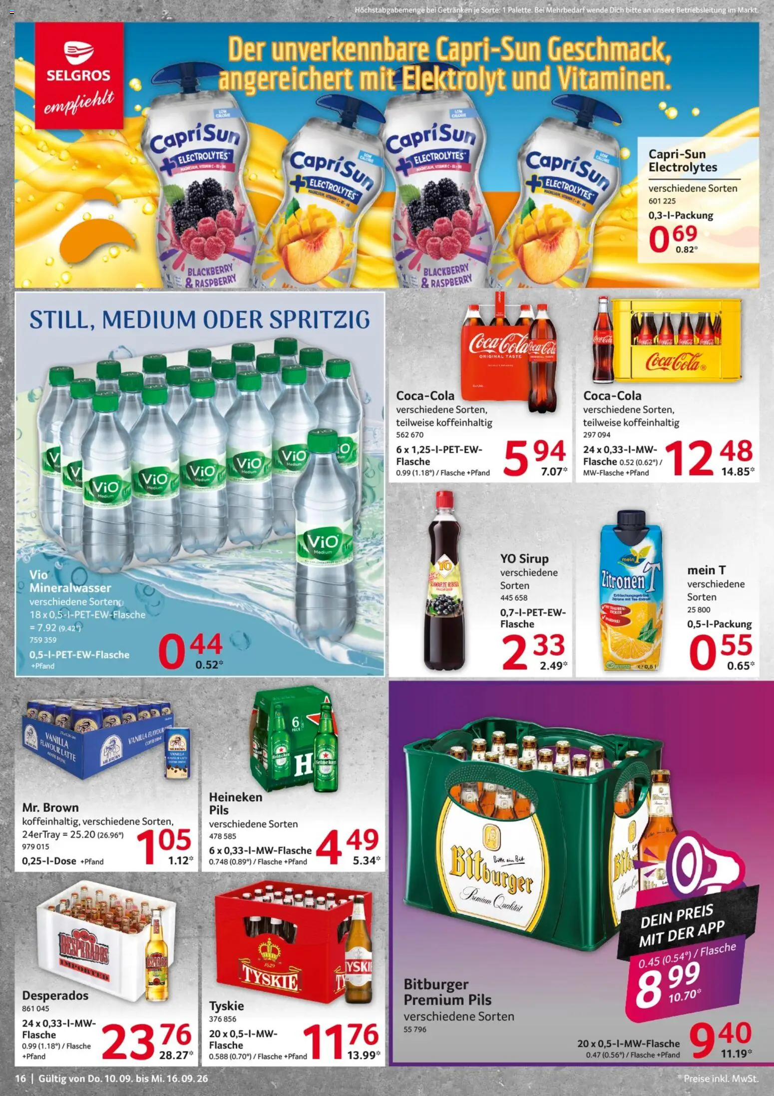 Selgros Prospekt – gültig ab 10.09.2026 | Seite: 16 | Produkte: Bitburger, Sirup, Heineken, Desperados