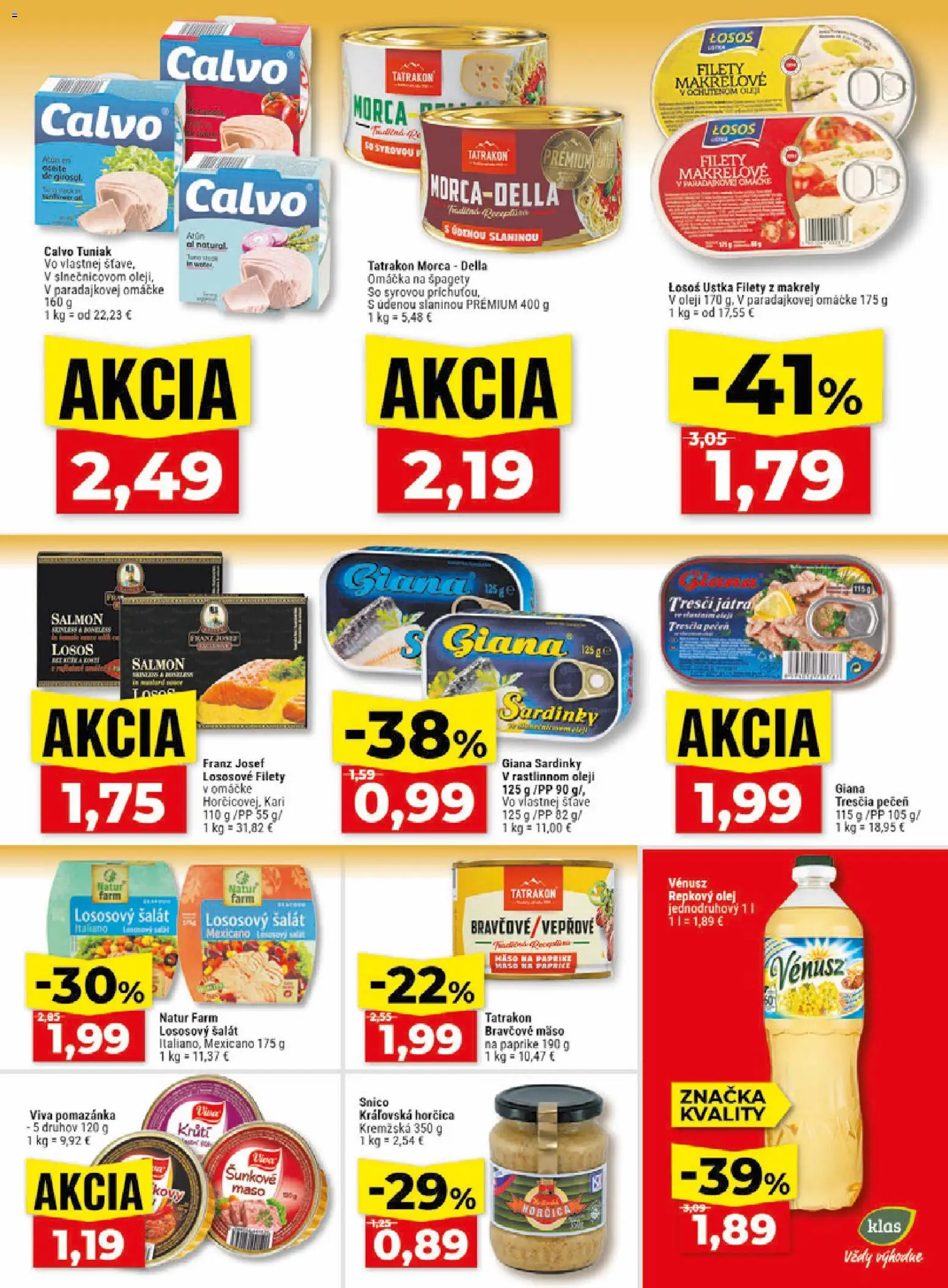 Nové Klas akcie – leták je platný od 08.06.2026 | Strana: 16 | Produkty: Tuniak, Sardinky, Šalát, Omáčka