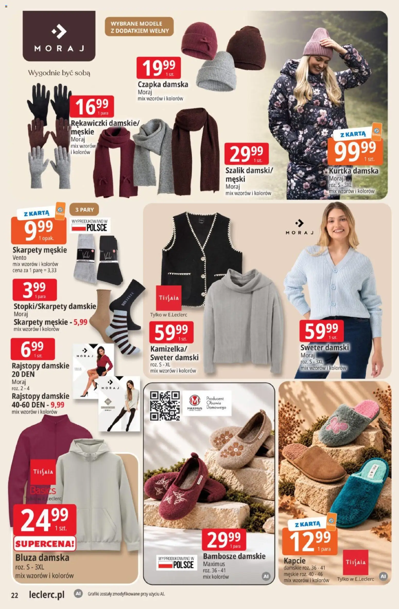 E.Leclerc gazetka od 20.10.2026 | Strona: 22 | Produkty: Kurtka, Skarpety, Kapcie, Rajstopy