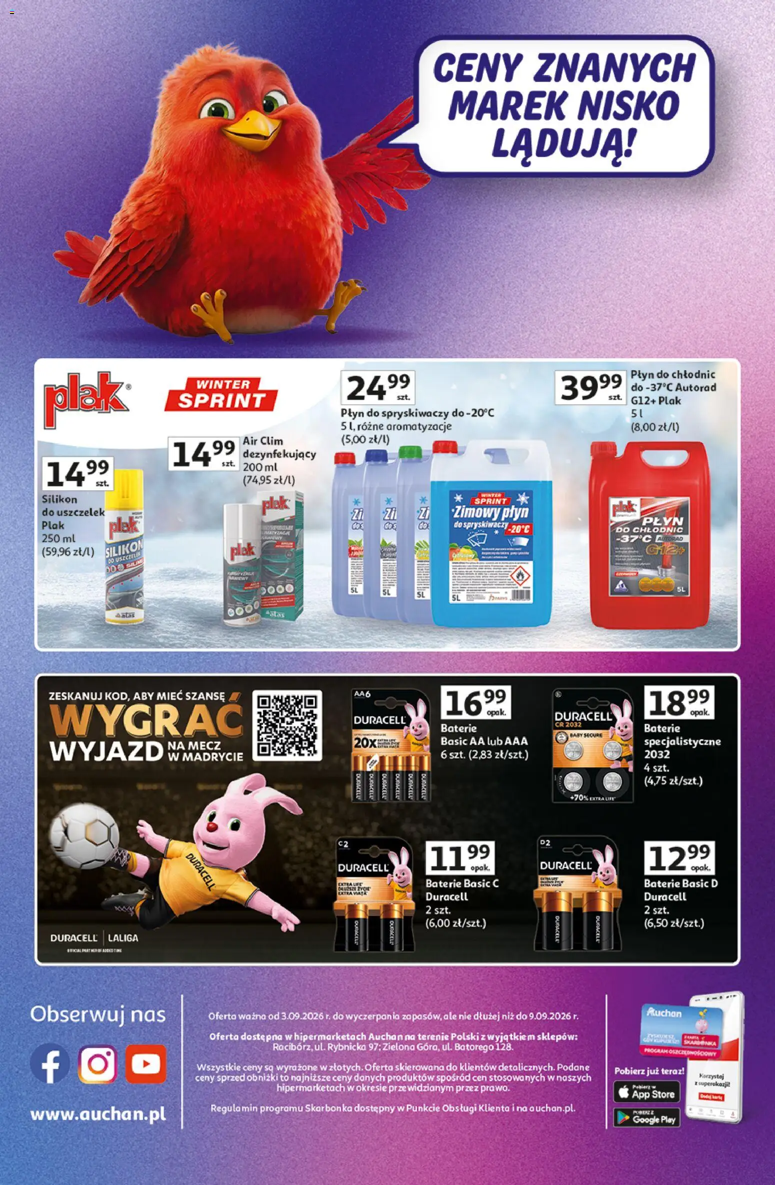 Auchan gazetka - 30 Lat Hipermarket Znane marki od 03.09.2026 | Strona: 44 | Produkty: Baterie, Płyn do spryskiwaczy