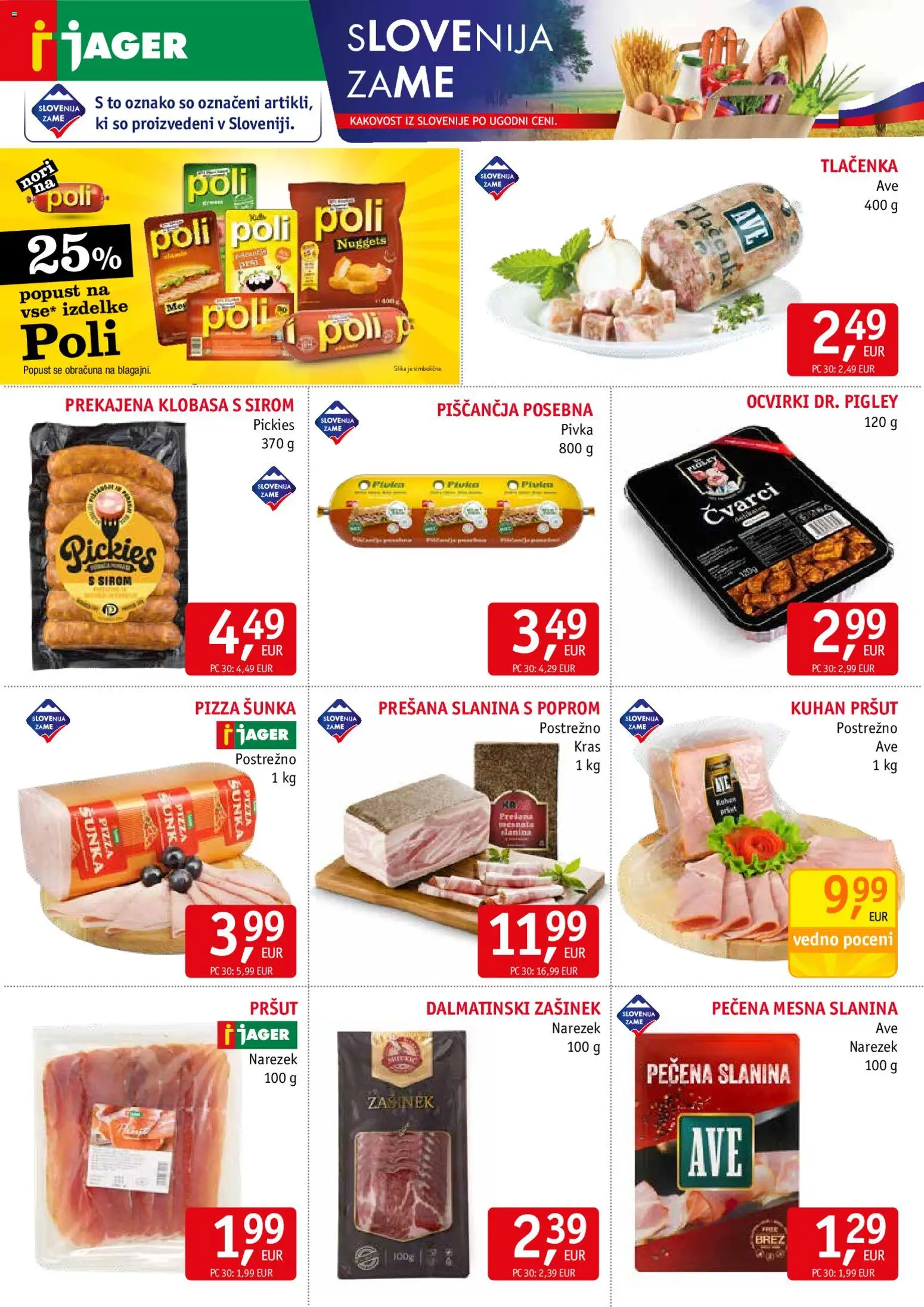 Novi Jager katalog ponudbe – veljaven od 29.07.2026 | Stran: 2 | Izdelki: Pršut, Narezek, Ocvirki, Sunka