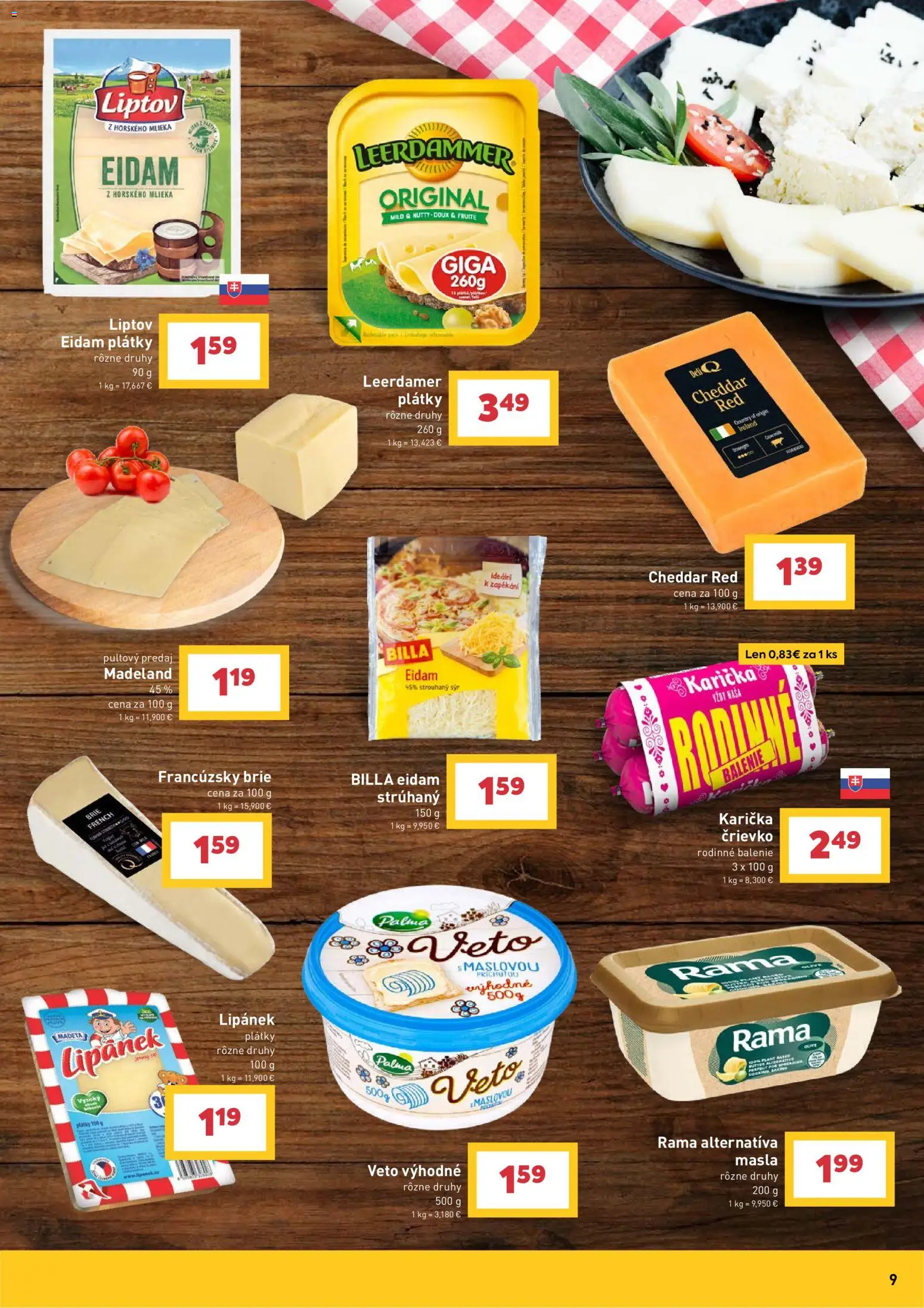 Nové Billa akcie – leták je platný od 08.07.2026 | Strana: 9 | Produkty: Syr, Eidam, Rama