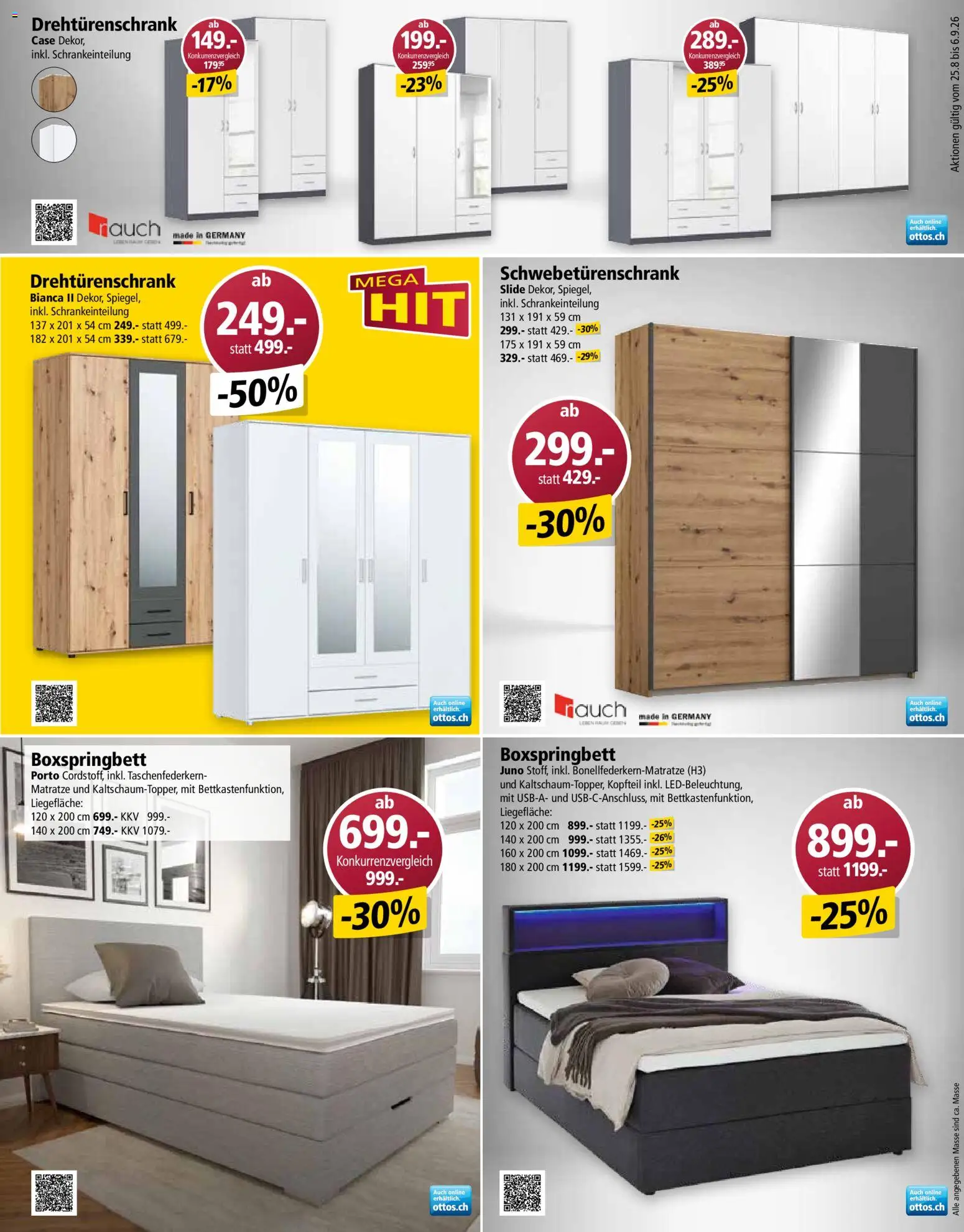 Otto's aktionen – gültig ab 25.08.2026 | Seite: 11 | Produkte: Matratze, Schwebetürenschrank, Drehtürenschrank, Boxspringbett