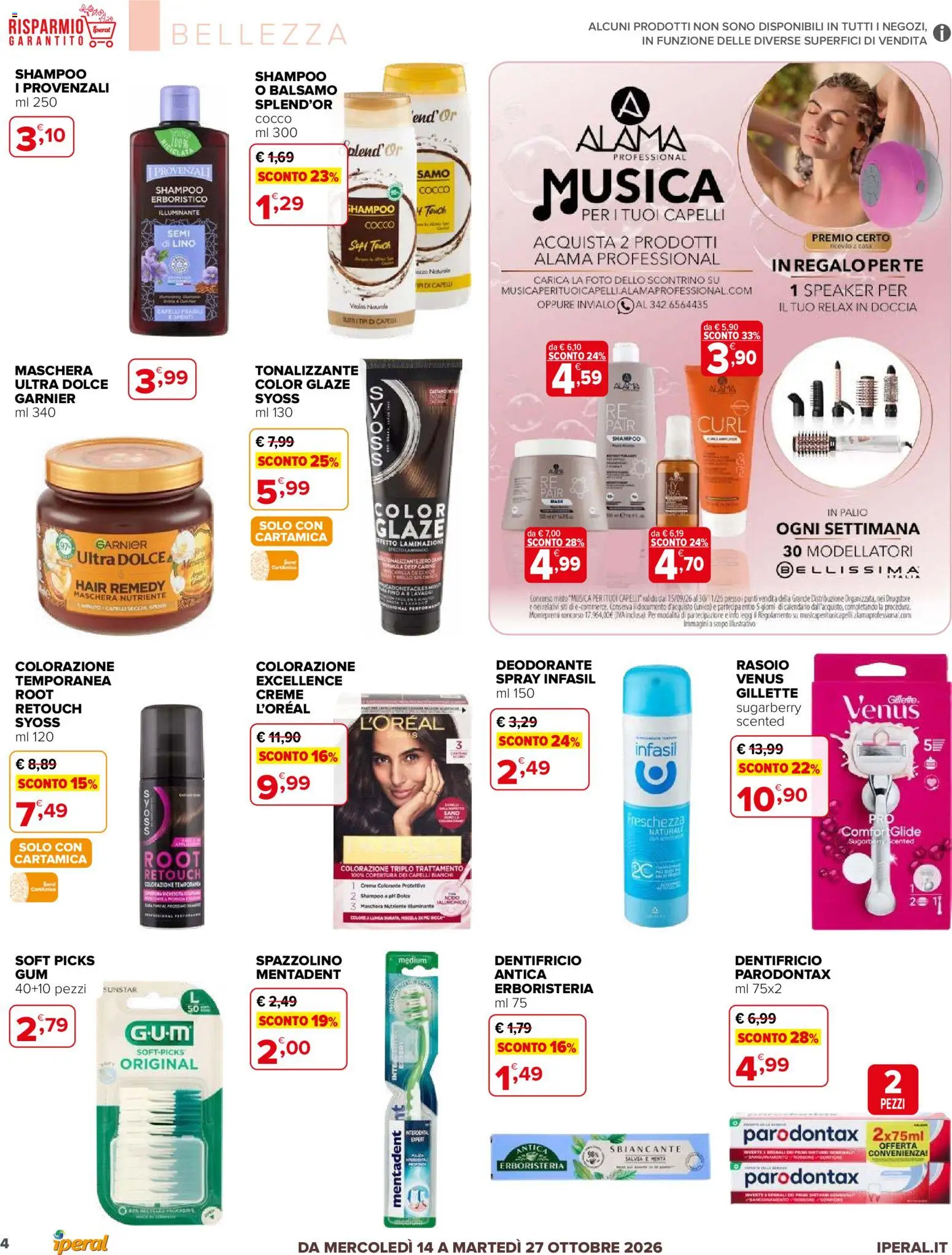 Volantino Iperal del 14/10/2026 | Pagina: 4 | Prodotti: Balsamo, Crema, Cocco, Speaker