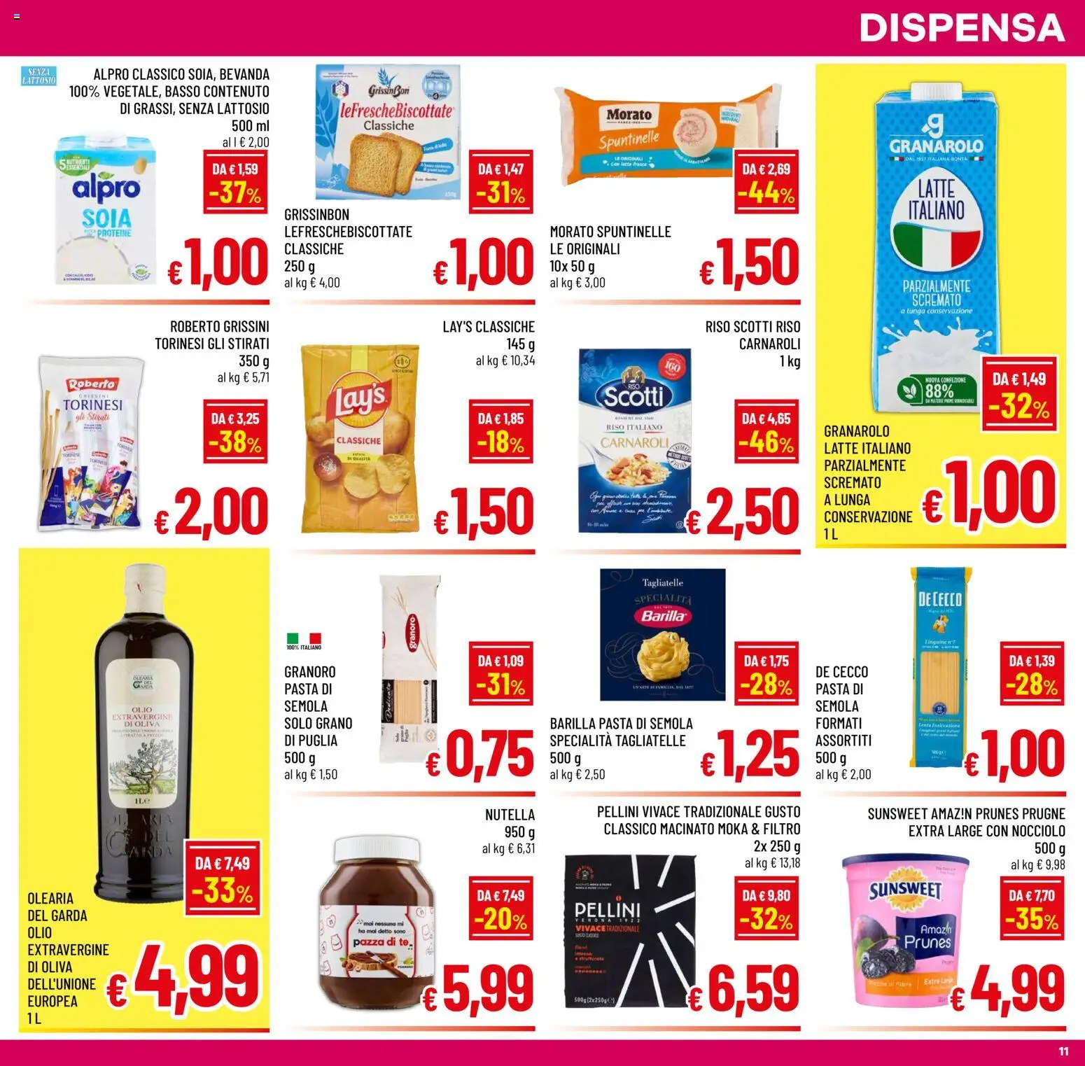 Volantino A&O del 14/10/2026 | Pagina: 11 | Prodotti: Prugne, Pasta di semola, Latte, Barilla