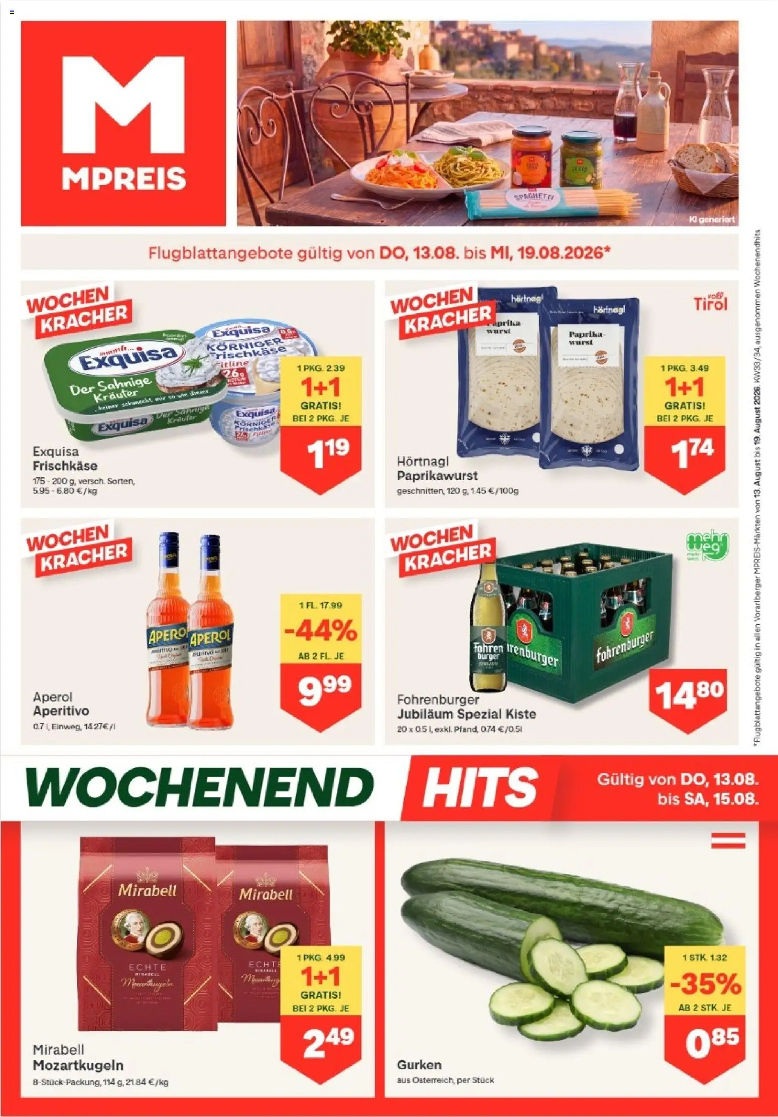 MPREIS Hohenems gültig ab 13.08.2026 | Seite: 1 | Produkte: Gurken, Wurst, Hajdina liszt