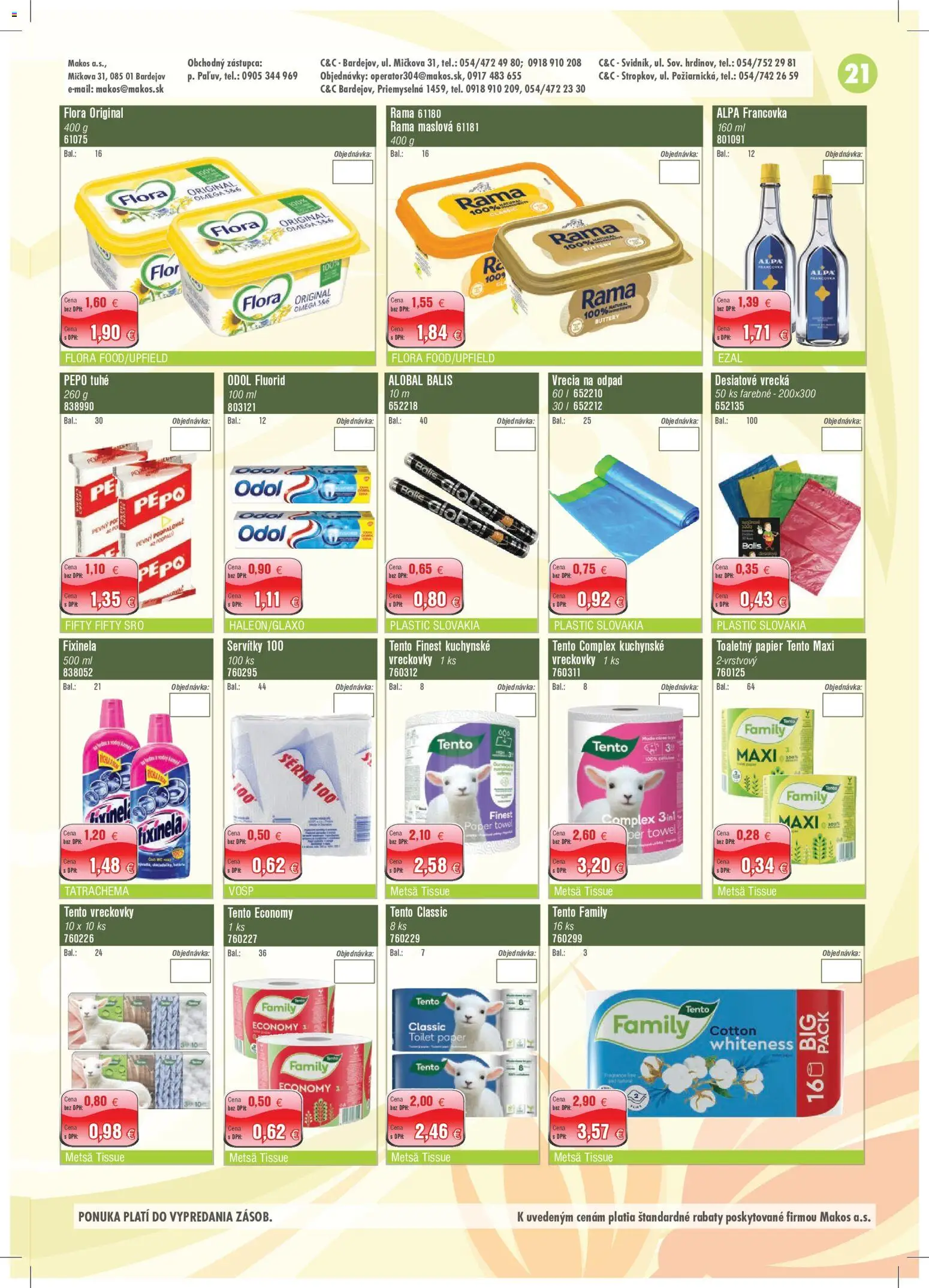 Nové Makos akcie – leták je platný od 02.11.2026 | Strana: 21 | Produkty: Pór, Toaletný papier, Rama, Flora