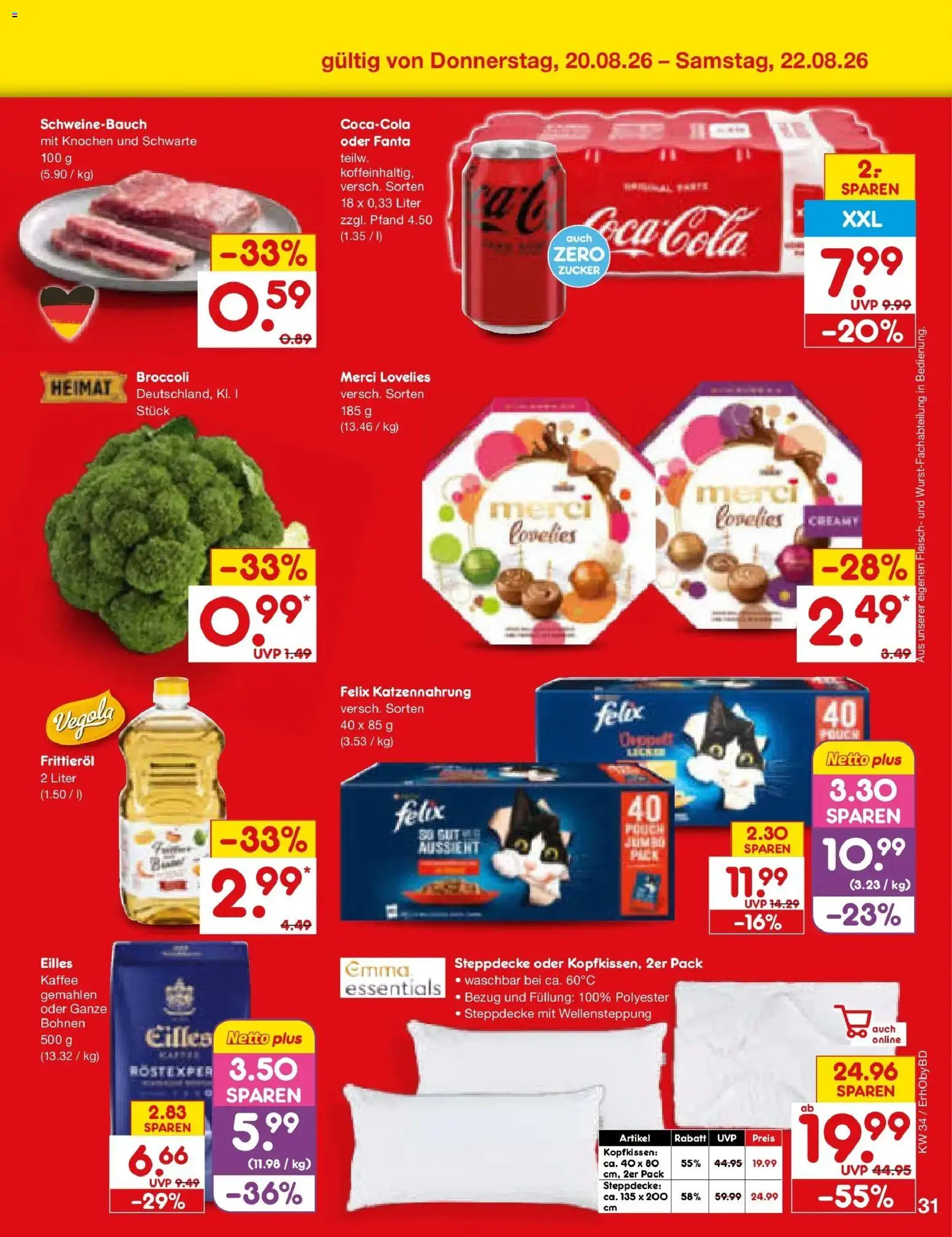 Netto Marken-Discount Prospekt Velden – gültig ab 17.08.2026 | Seite: 49 | Produkte: Cola, Kaffee, Schweinebauch, Fleisch
