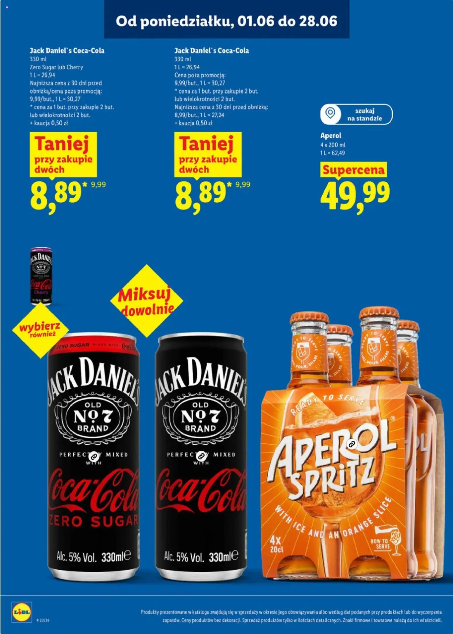 Lidl Katalog alkoholi mocnych od 01.06.2026 | Strona: 22 | Produkty: Coca cola, Jack Daniel's, Aperol