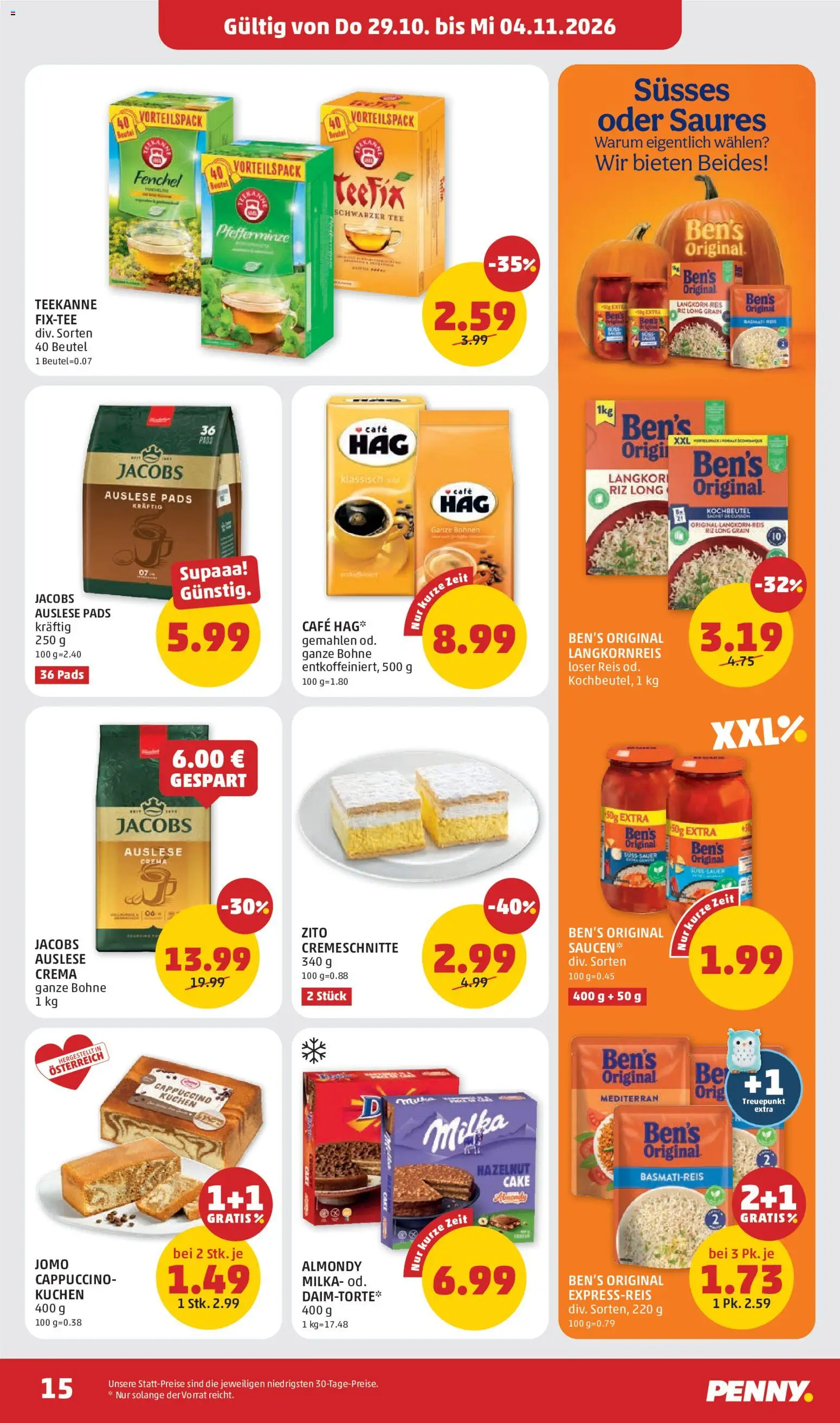 Penny Markt Flugblatt gültig ab 29.10.2026 | Seite: 15 | Produkte: Bohne, Reis, Tee