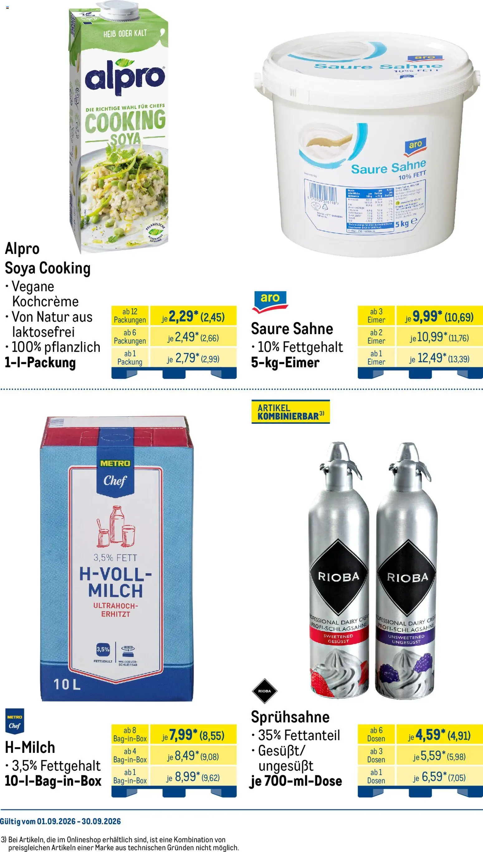 Metro Monats-Menü – gültig ab 01.09.2026 | Seite: 16 | Produkte: Milch, Alpro, Sahne