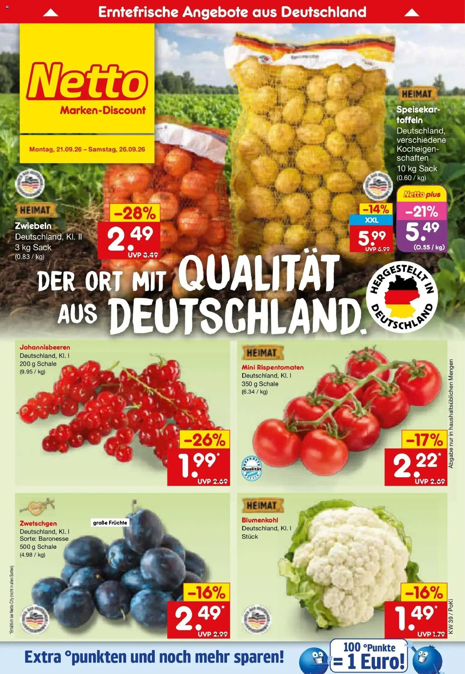 Netto Marken-Discount Prospekt Amberg – gültig ab 21.09.2026 | Seite: 6 | Produkte: Zwetschgen, Zwiebeln, Blumenkohl