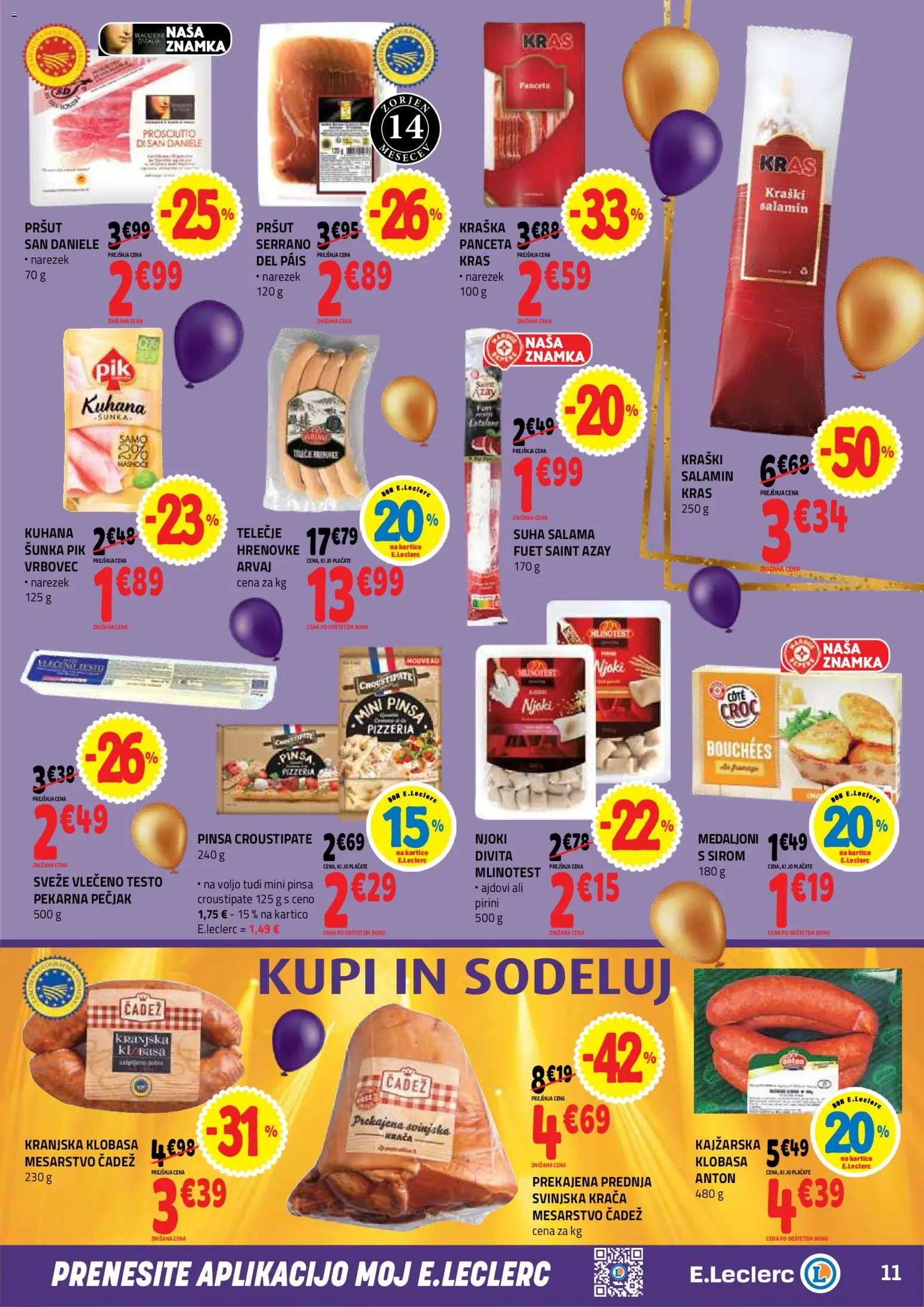 Novi E.leclerc katalog ponudbe – veljaven od 21.10.2026 | Stran: 11 | Izdelki: Hrenovke, Njoki, Salama, Sunka