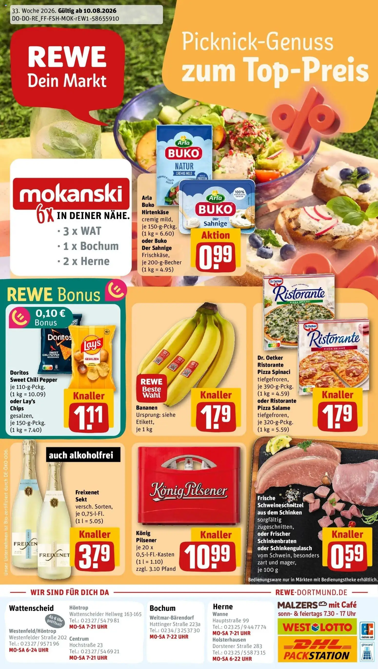 REWE Prospekt ab 10.08.2026 zum Blättern » Angebote | Seite: 1 | Produkte: Ristorante, Bananen, Chili, Chips