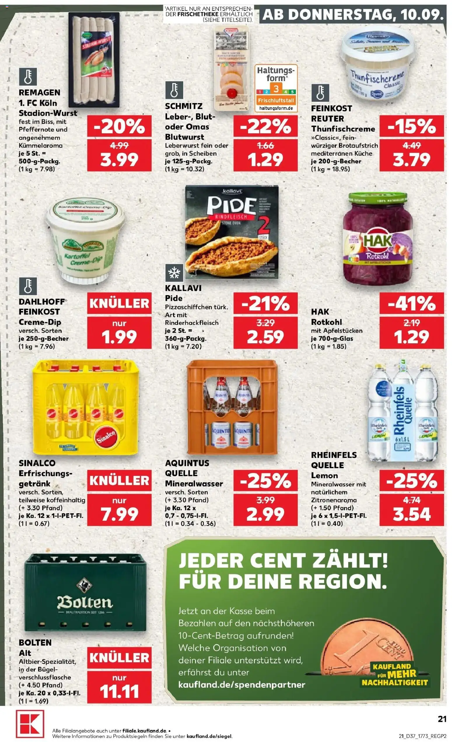 Prospekt Kaufland ab 10.09.2026 » Angebote Online zum Blättern | Seite: 21 | Produkte: Sinalco, Rotkohl, Küche, Mineralwasser