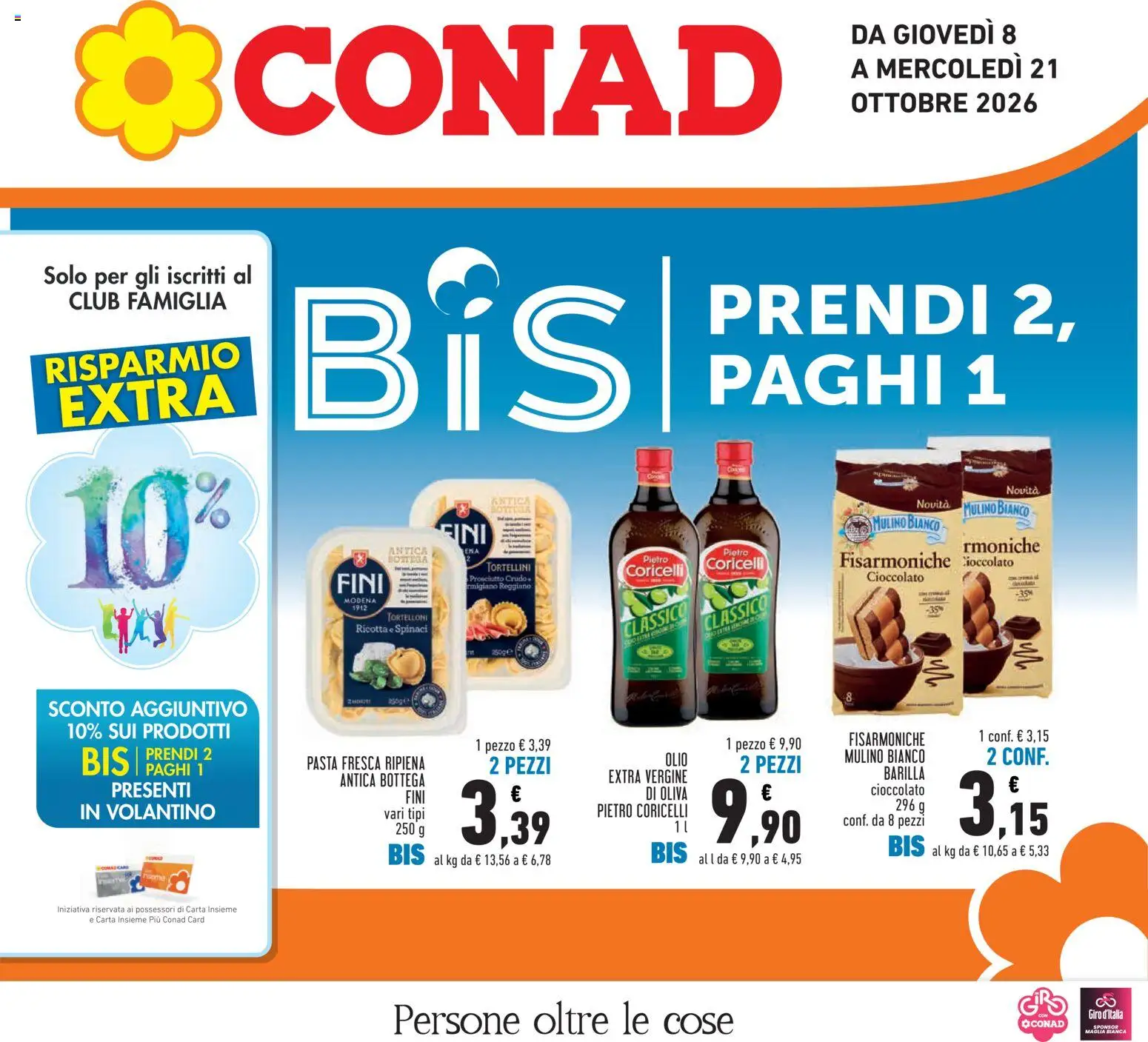 Volantino Conad del 08/10/2026 | Pagina: 1 | Prodotti: Cioccolato, Olio, Prosciutto, Tortelloni