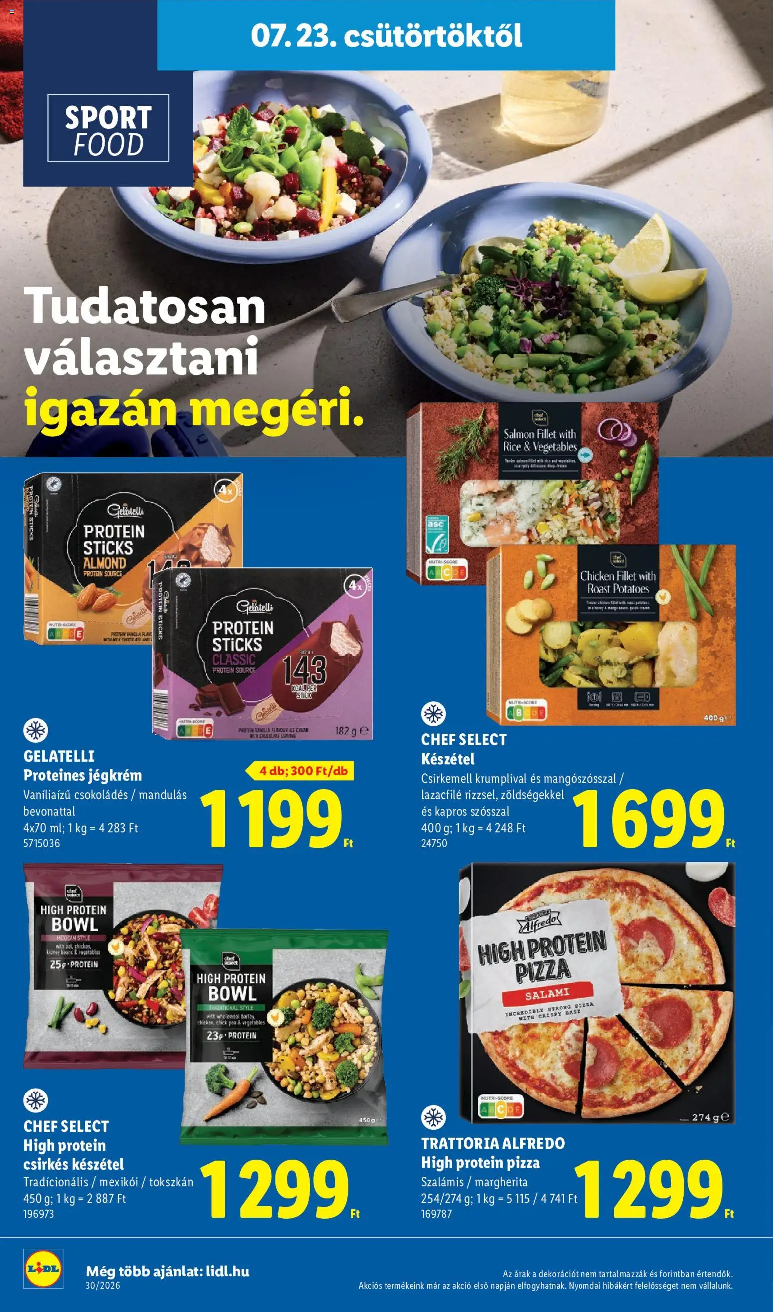 Lidl akciós ujság - amely érvényes a következő dátumtól: 2026.07.23. | Oldal: 20 | Termékek: Trattoria Alfredo, Protein, Chef Select, Készétel
