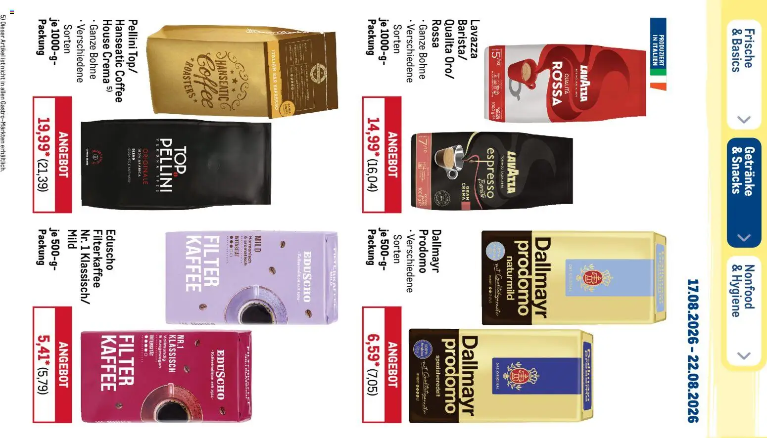 Metro NonFood-Angebote – gültig ab 17.08.2026 | Seite: 16 | Produkte: Lavazza, Kaffee, Dallmayr, Eduscho