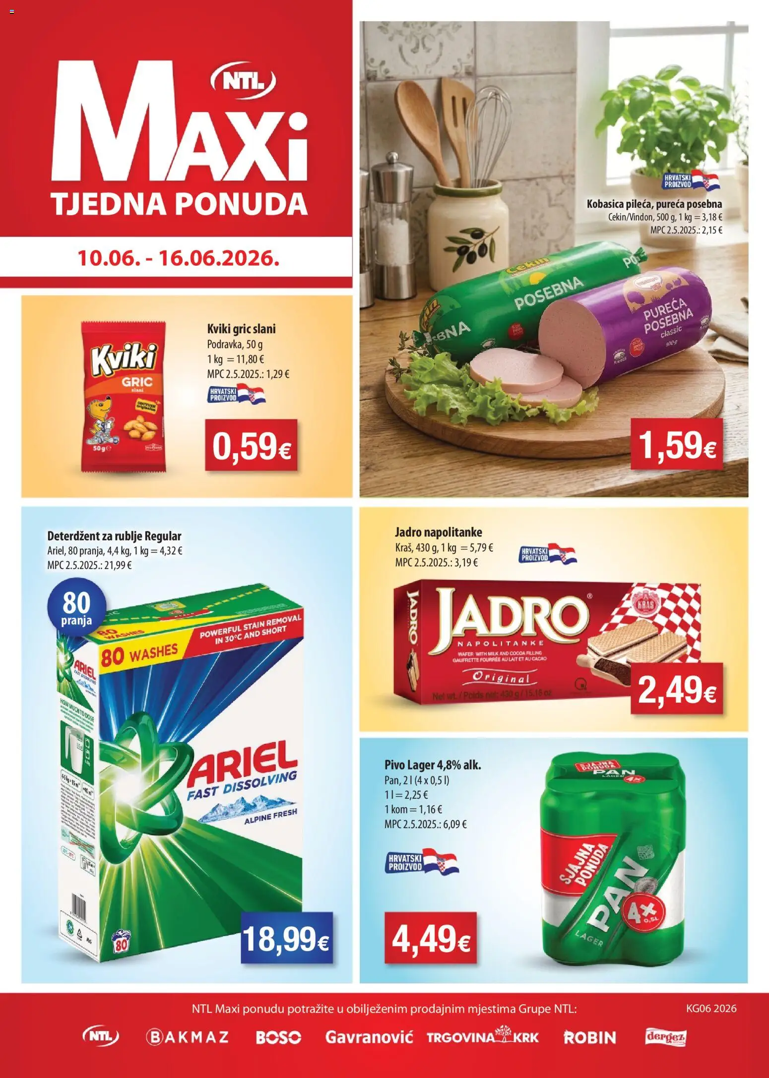 NTL katalog | vrijedi od 10.06.2026 | Stranica: 1 | Proizvodi: Pivo, Deterdžent, Kobasica, Ariel