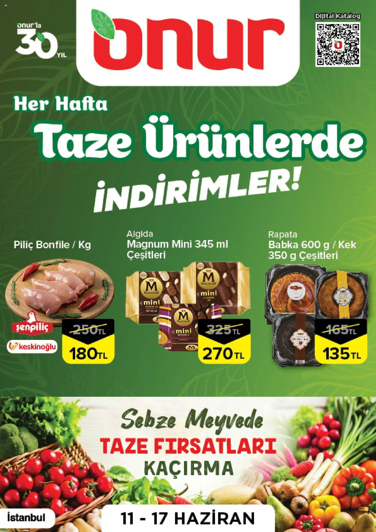 Onur Market - Taze Ürünlerde İndirimler - 11.06.2026 tarihinden itibaren geçerlidir | Sayfa: 1 | Ürünler: Sebze, Piliç, Piliç bonfile