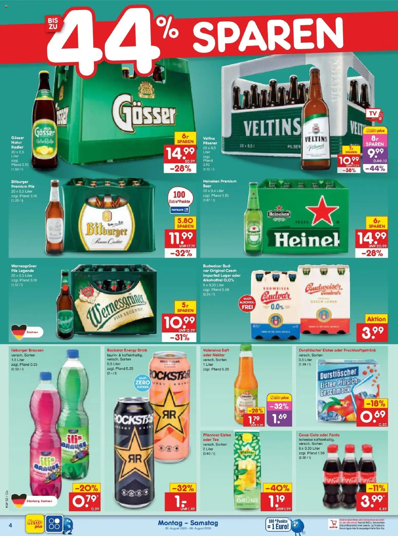 Netto Marken-Discount Prospekt Leipzig – gültig ab 03.08.2026 | Seite: 8 | Produkte: Durstloscher, Fanta, Alkohol, Veltins