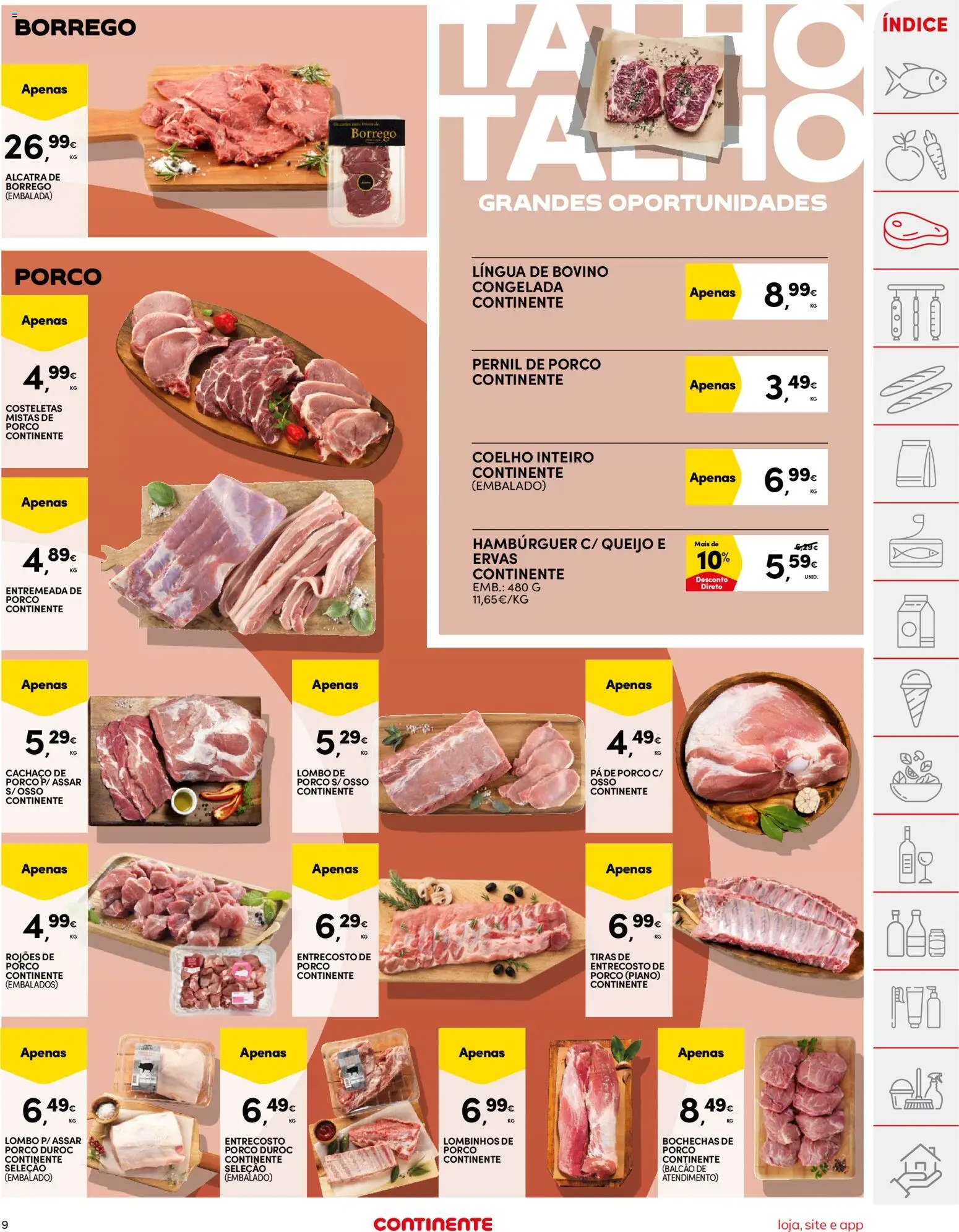 Continente folheto │ válido de 20/10/2026 | Página: 9 | Produtos: Pá de porco, Queijo, Lombo, Coelho