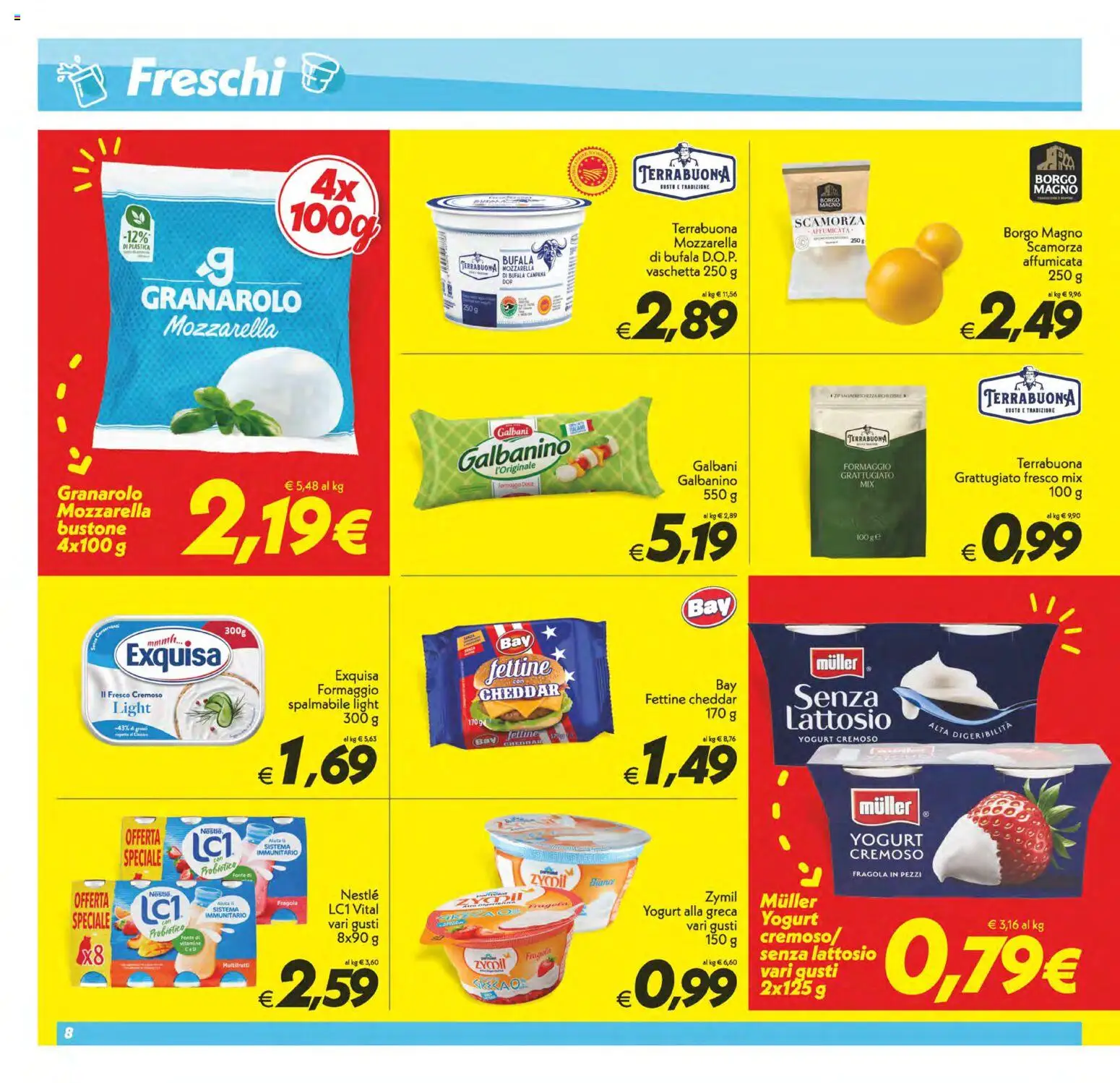 Volantino SuperConveniente del 23/10/2026 | Pagina: 8 | Prodotti: Mozzarella, Formaggio, Yogurt cremoso, Senza lattosio