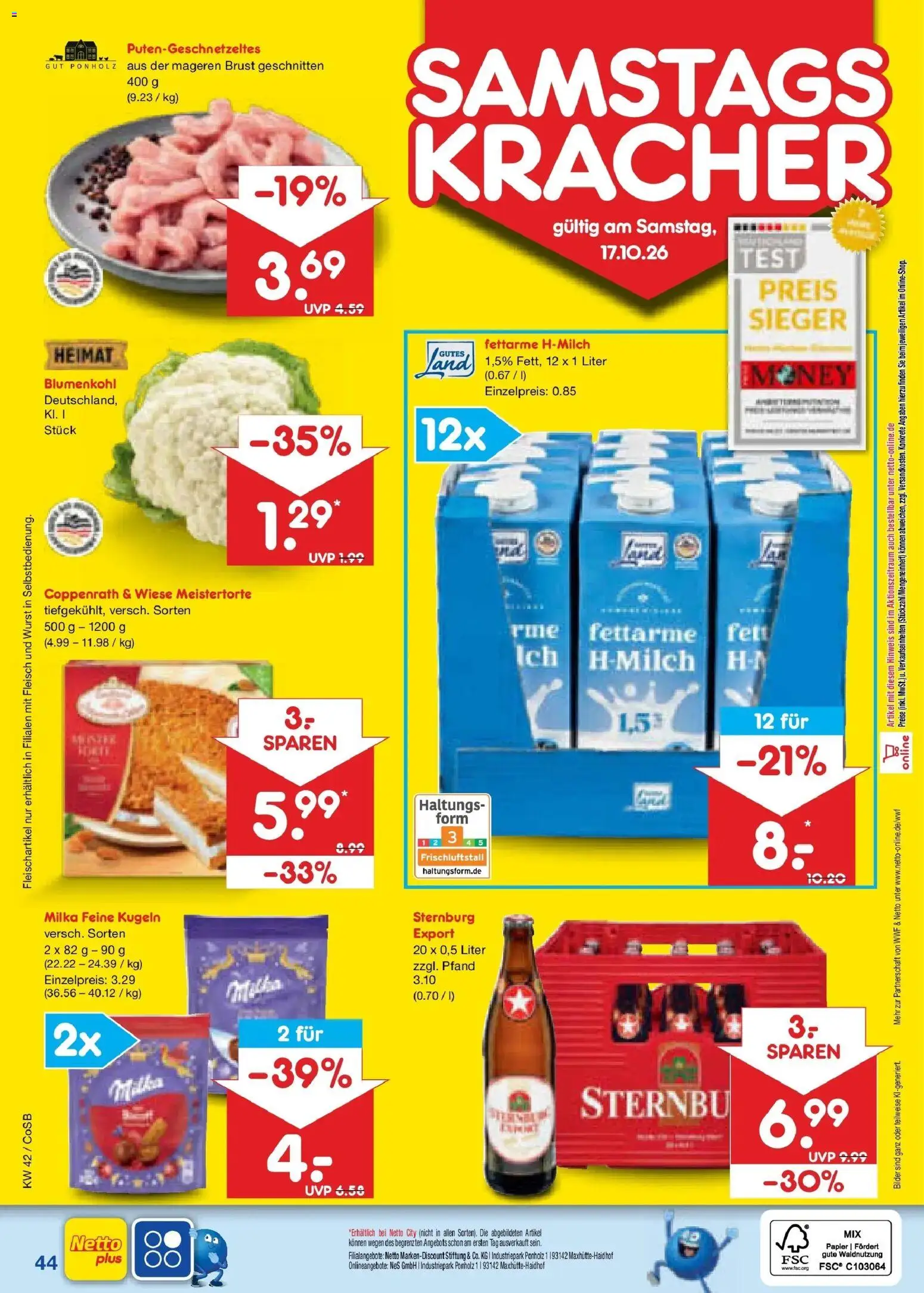 Netto Marken-Discount Prospekt Leipzig (ab 12.10.2026) » Angebote | Seite: 60 | Produkte: Milka, Bilder, Blumenkohl, Fleisch
